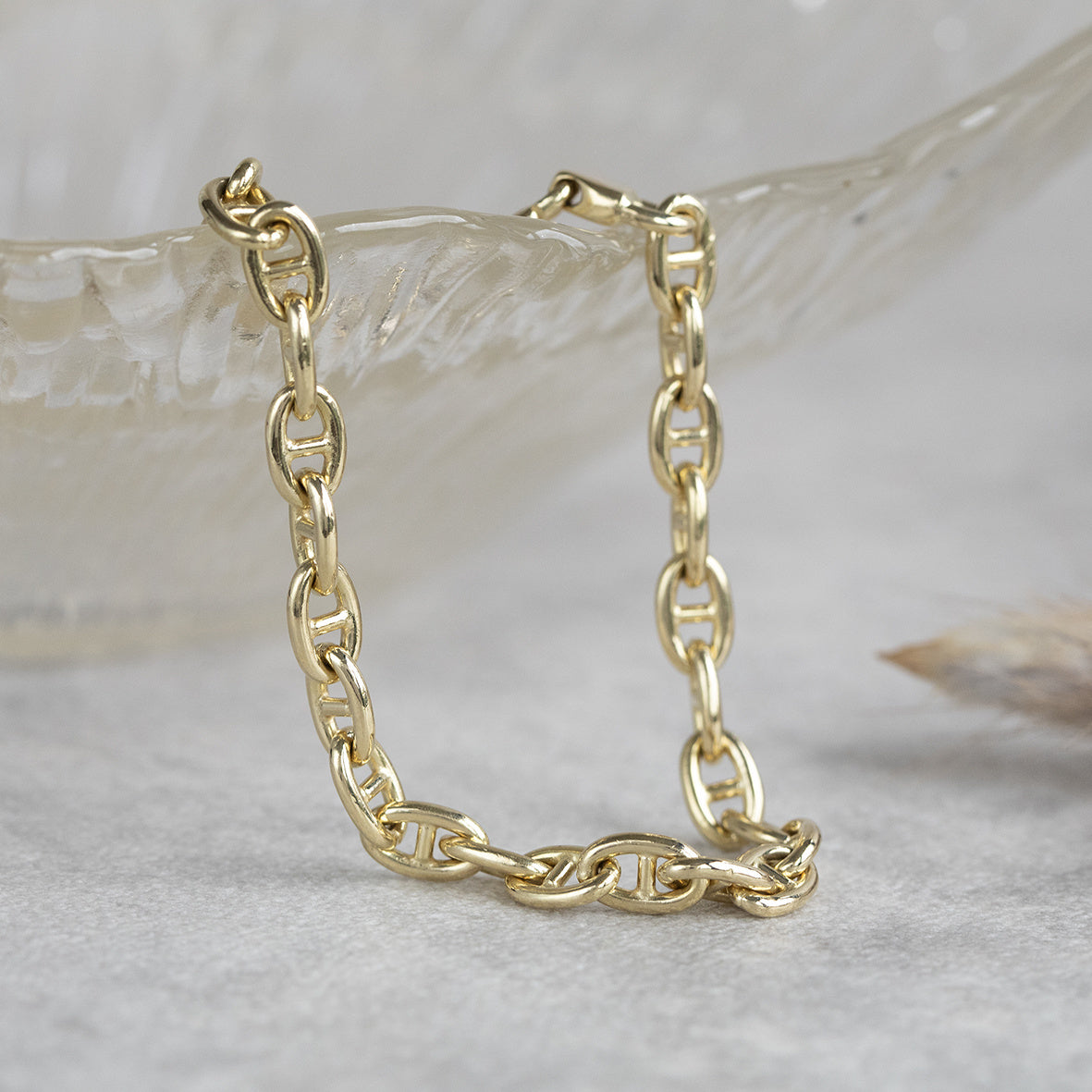 Gold bracelet double anchor 19 cm 18 karat