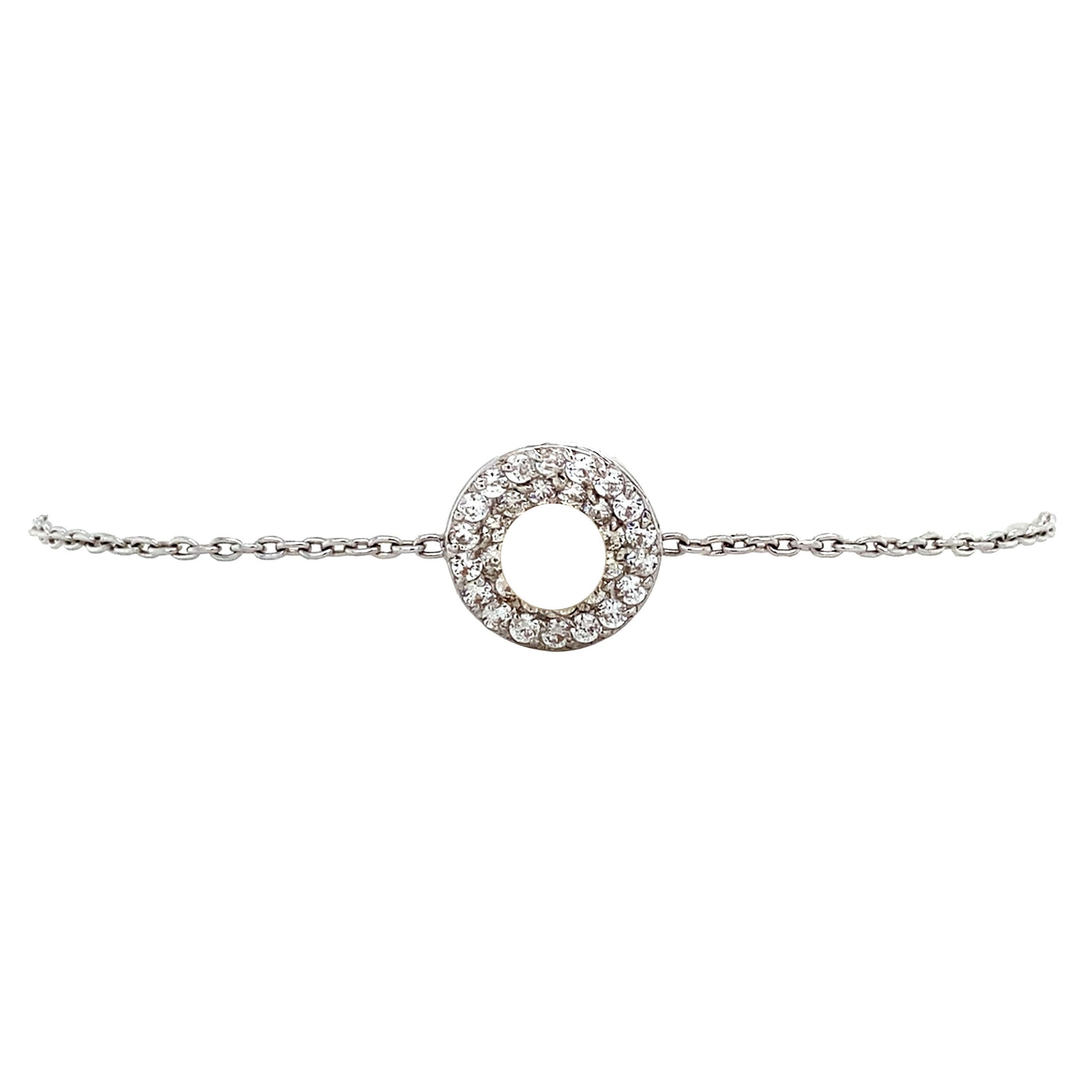 White gold bracelet with pearl and zirconia 17 cm 18 karat