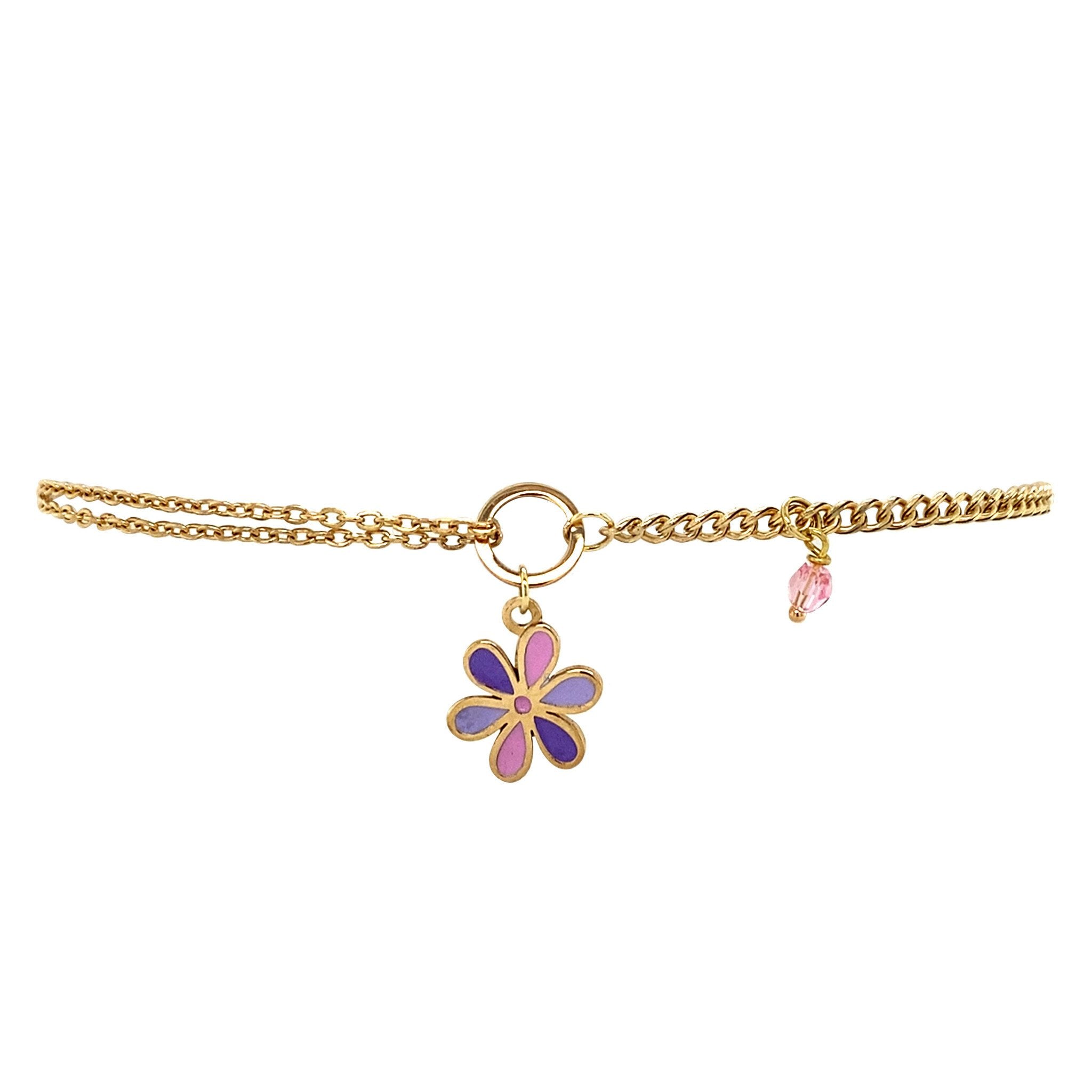 Gold children's bracelet with enamel flower 18 karat