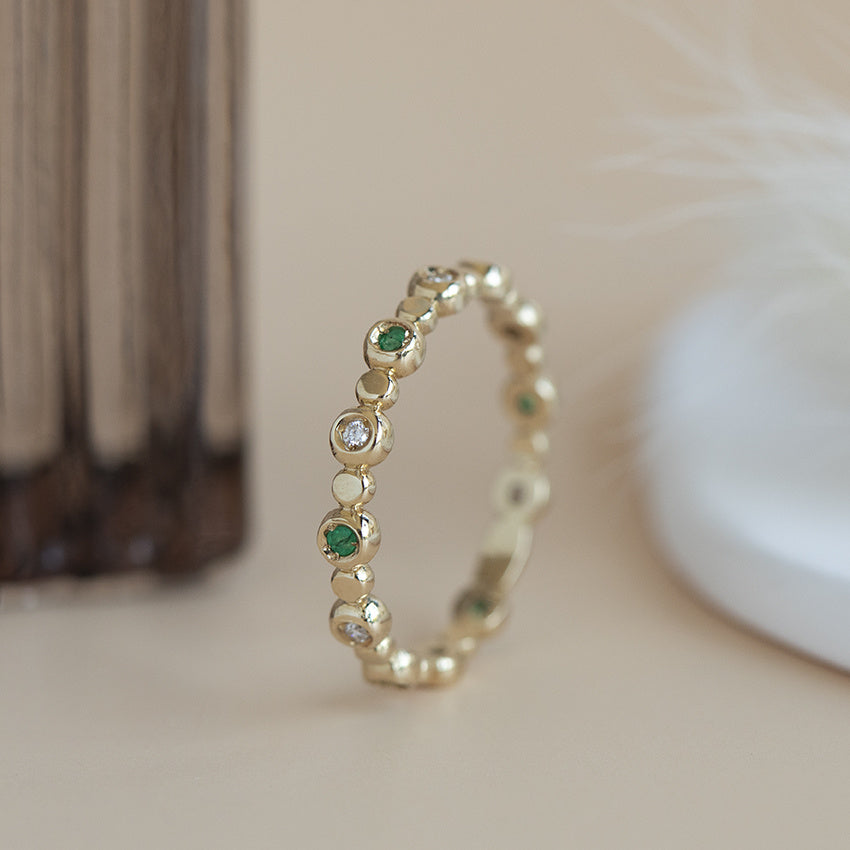 Golden ring with emerald and diamond 14 kt*new