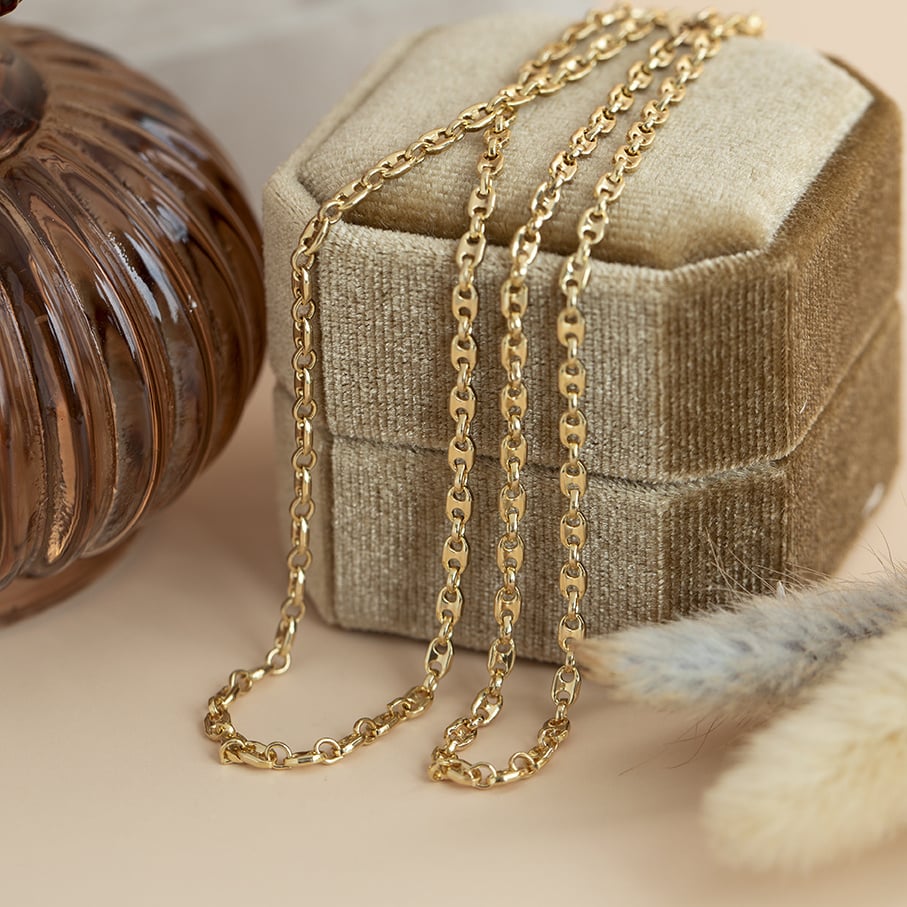 Gold double anchor necklace 50 cm 14 karat