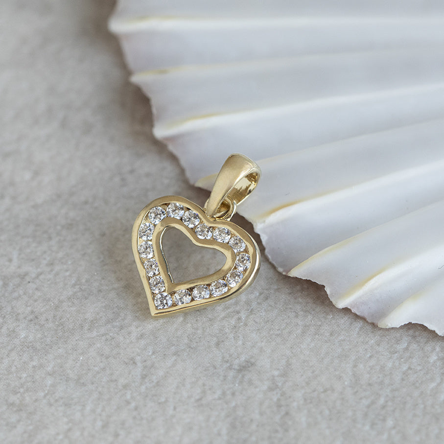 Gold heart pendant with zirconia 14 karat