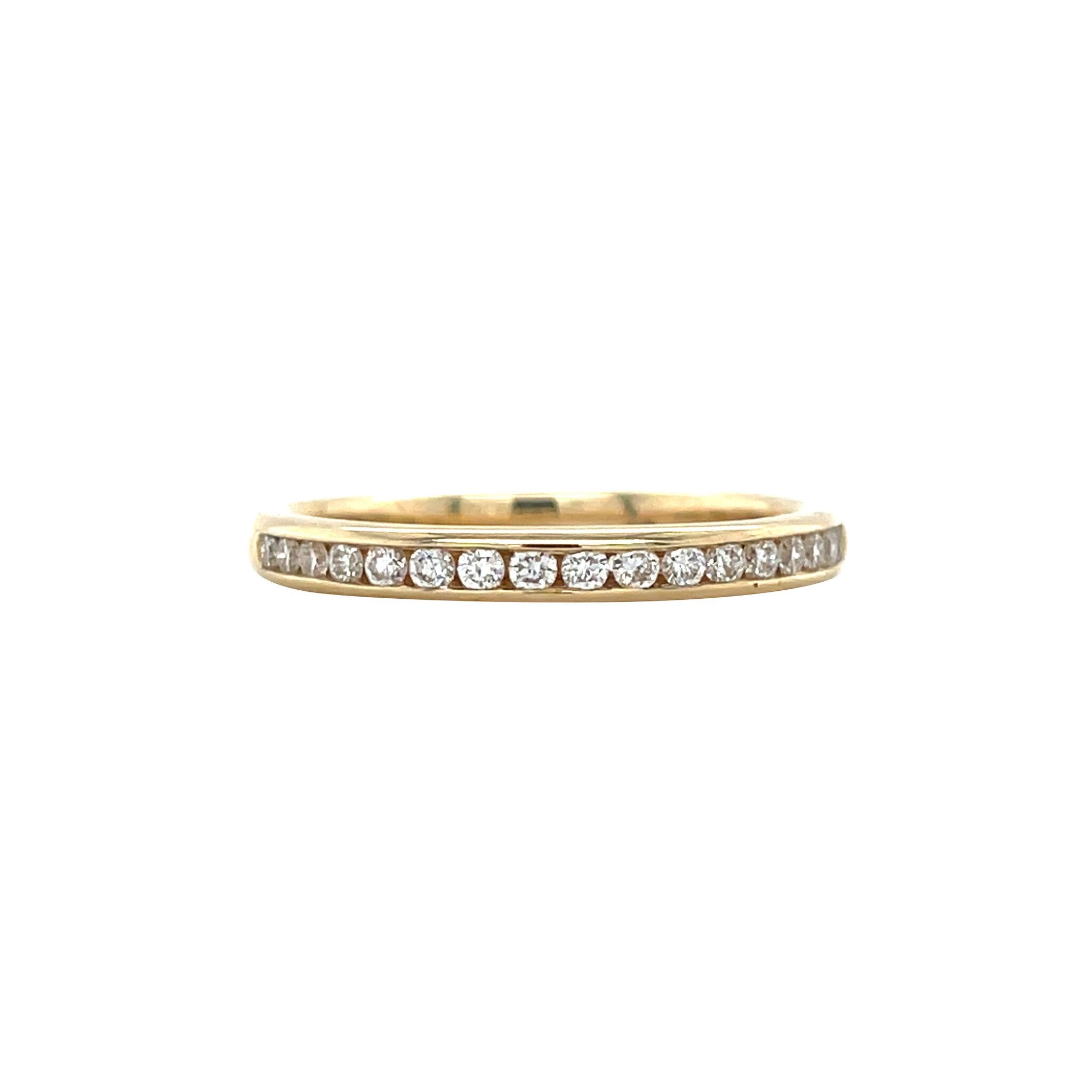 yellow gold rail ring with diamond 14 kt