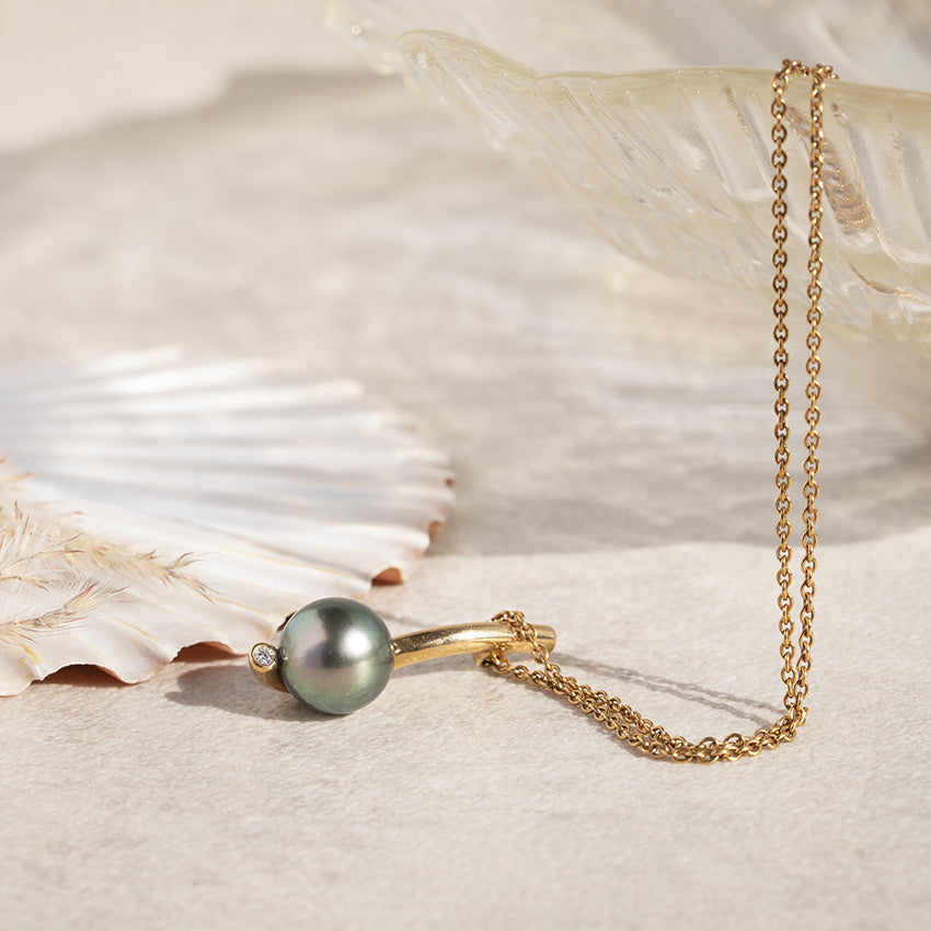 Rose gold necklace with Tahitian pearl and diamond 18 kt* new