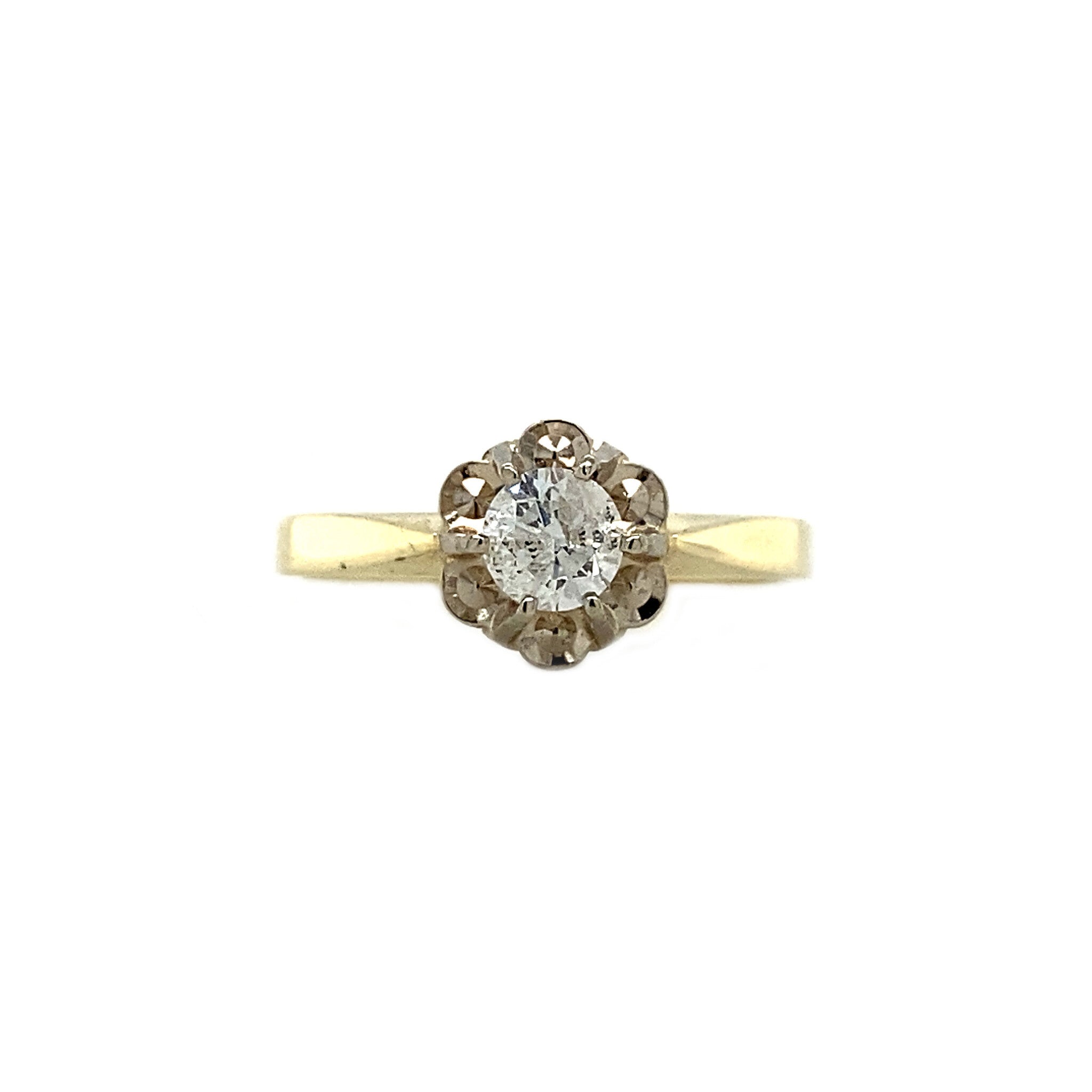 Bicolour golden solitaire ring with diamond 14 kt