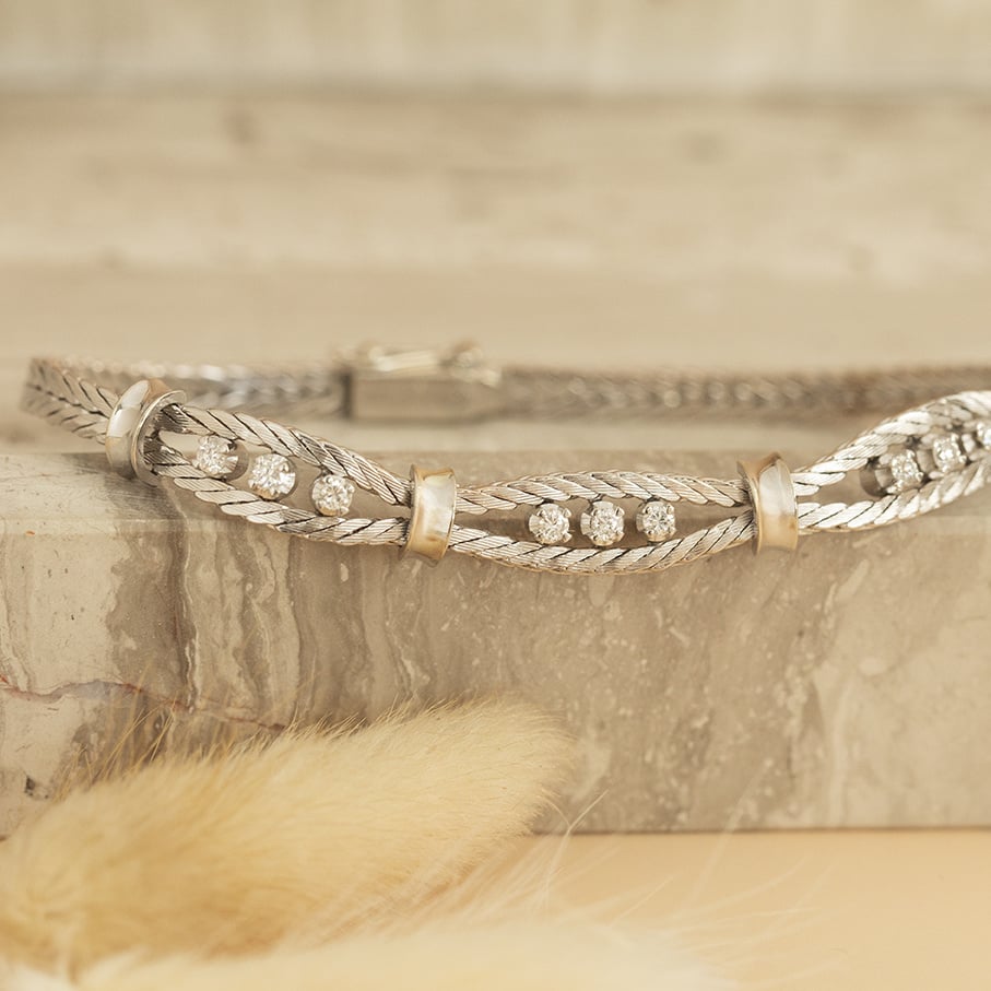 White gold bracelet with diamond 18.5 cm 14 karat