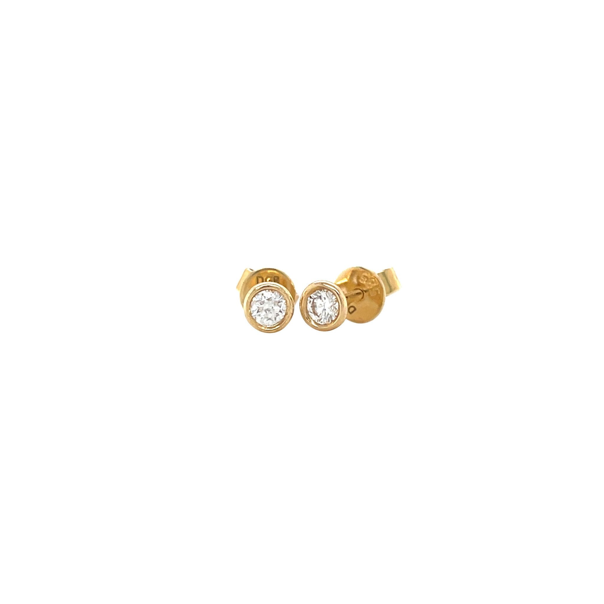 Yellow gold solitaire stud earrings with diamond 14 kt