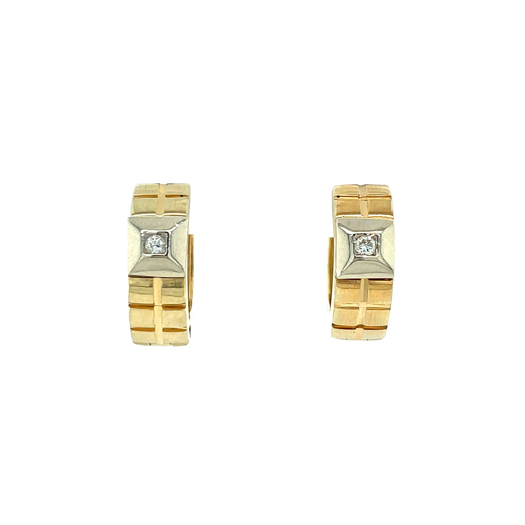 Gold hinged hoop earrings with diamond 14 karat
