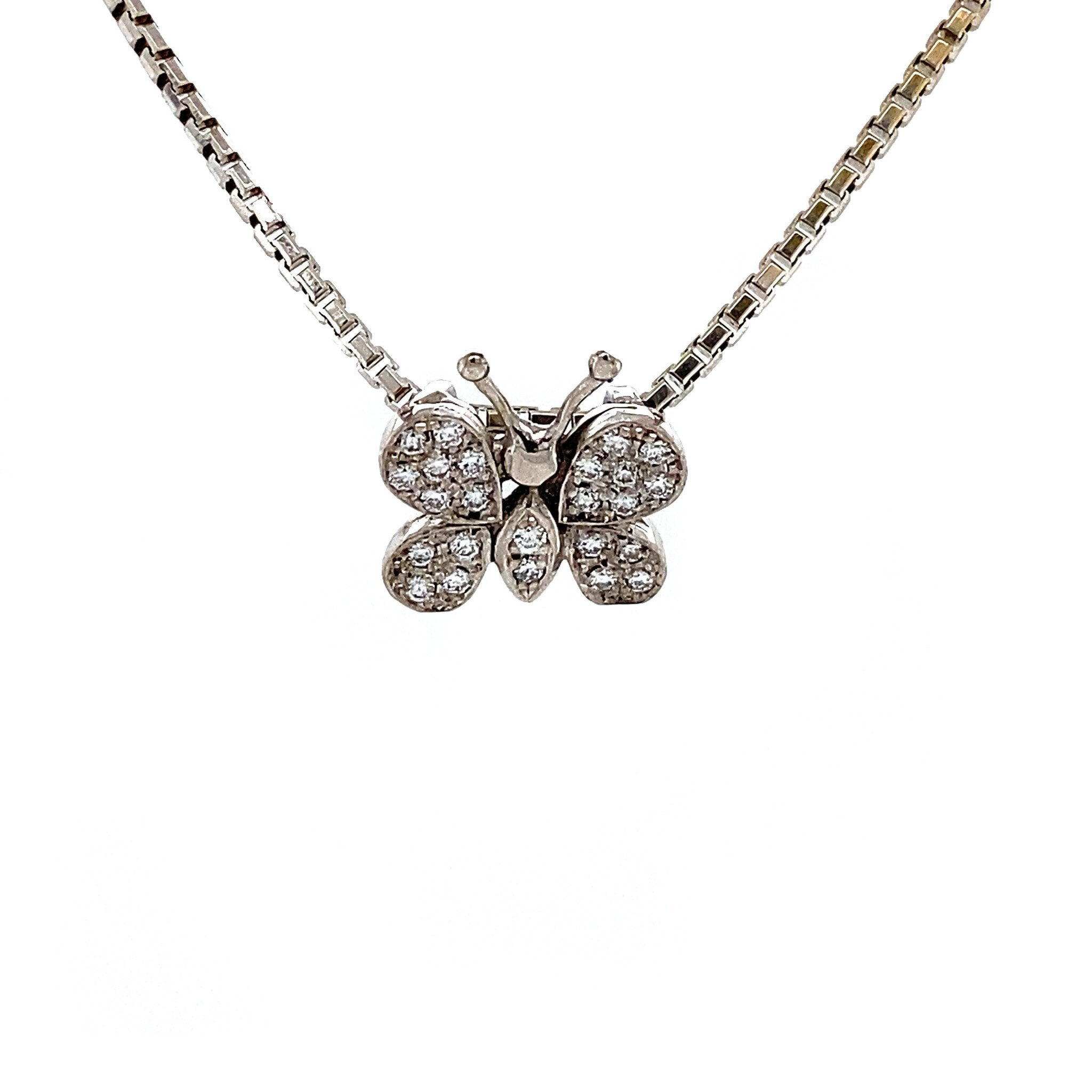 White gold butterfly pendant with diamond 18 kt