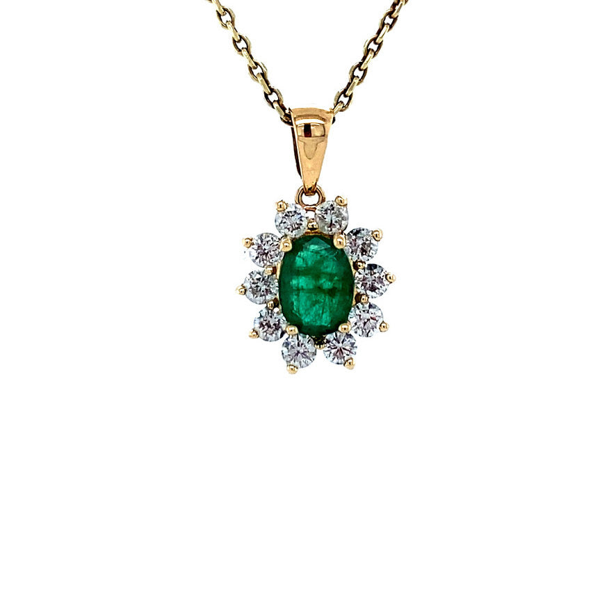 Golden entourage pendant with diamond and emerald 14 karat* New