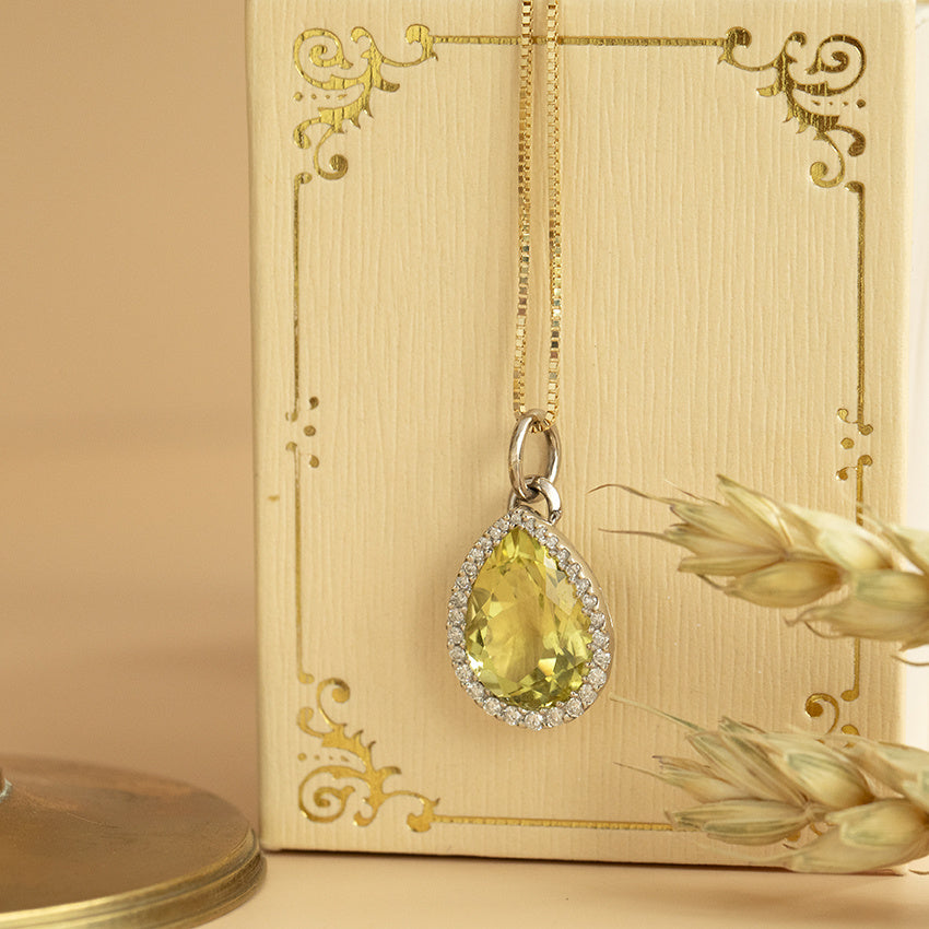White gold pendant with citrine and diamond 14 karat