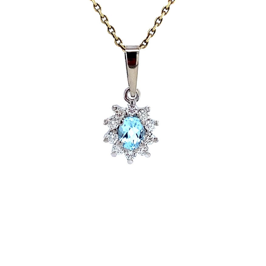 White gold entourage pendant with diamond and topaz 14 karat* New