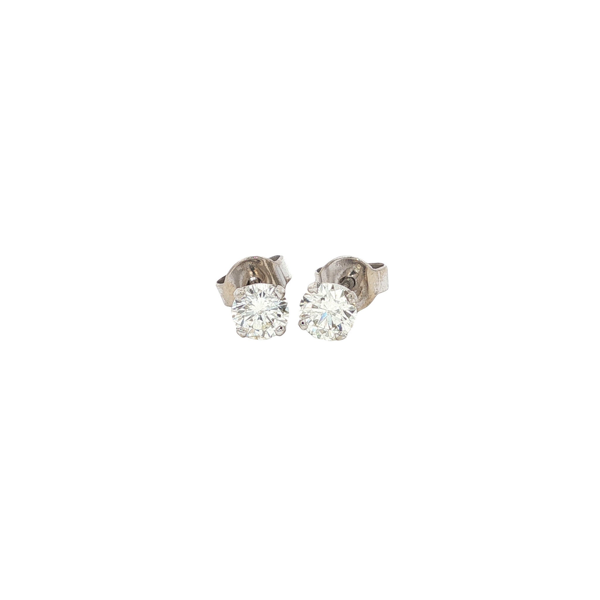 White gold solitaire stud earrings with diamond 14 karat