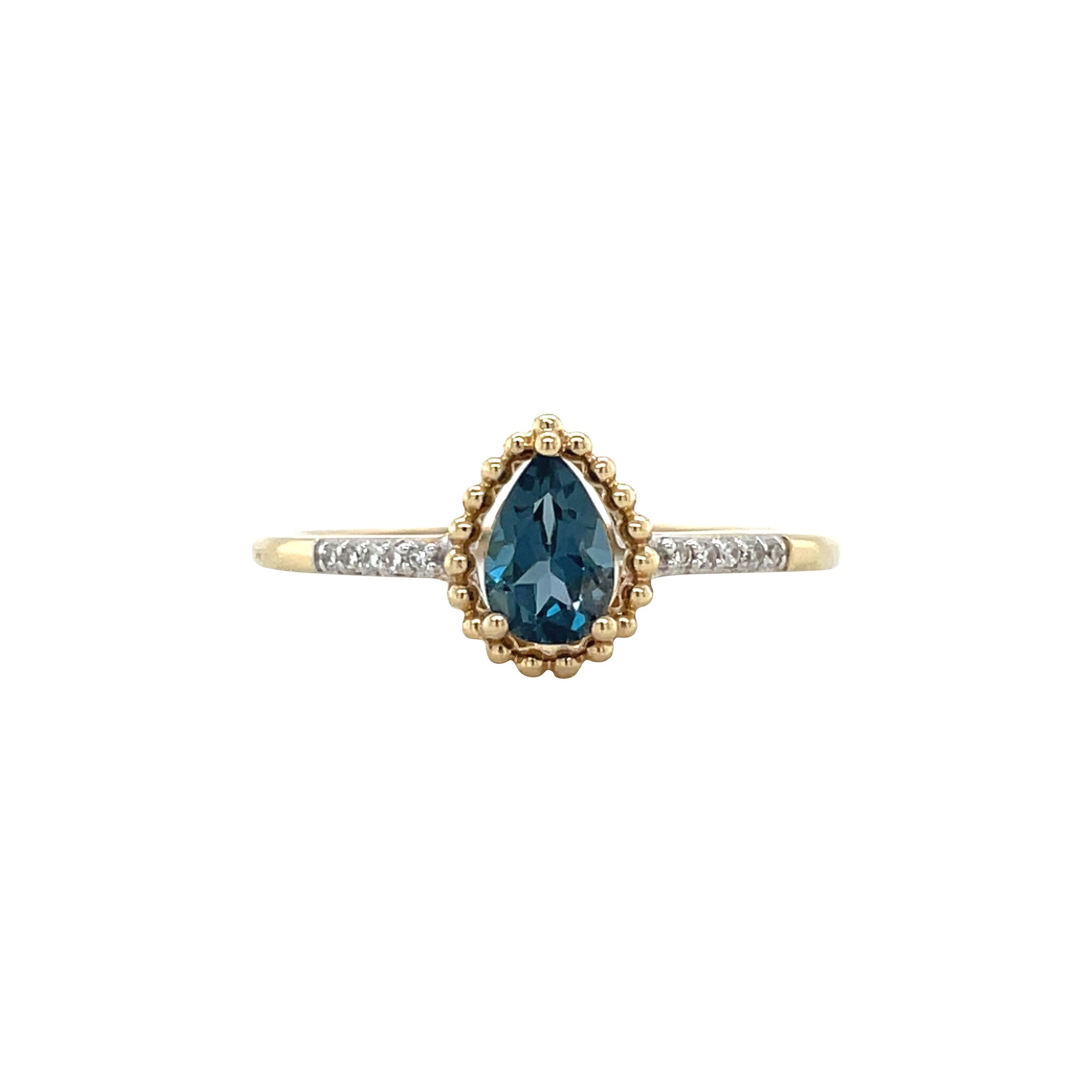 Yellow gold fantasy ring with topaz and diamond 14 kt