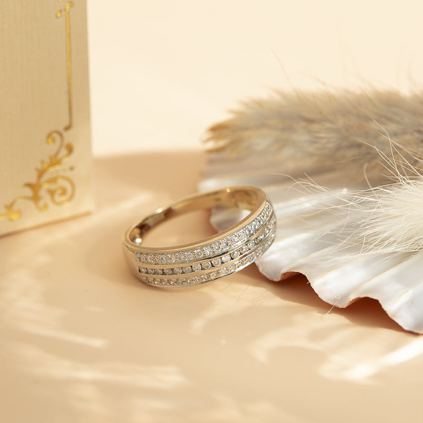 Bicolour gold ring with diamond 14 kt