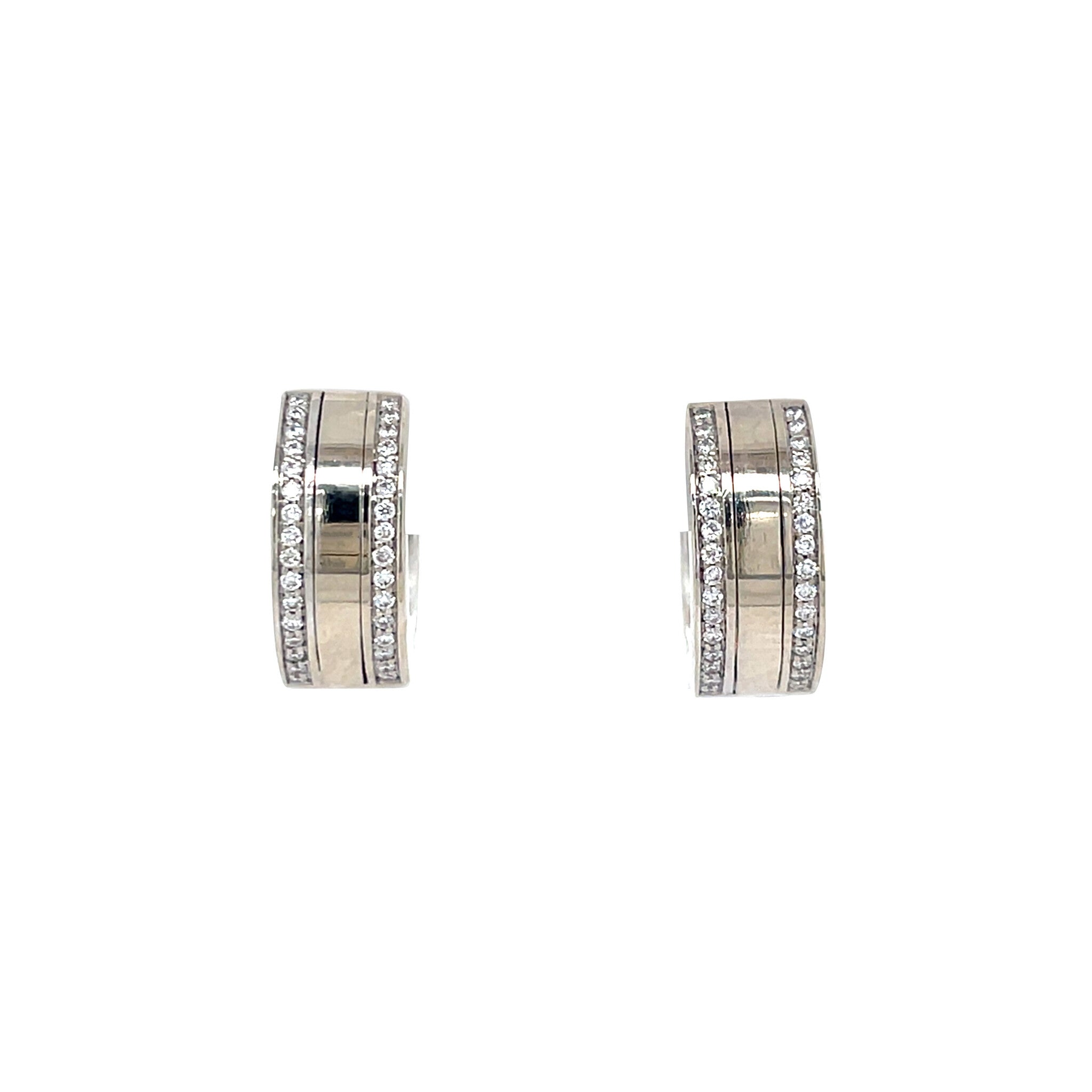 White gold hinged hoop earrings with diamond 14 kt