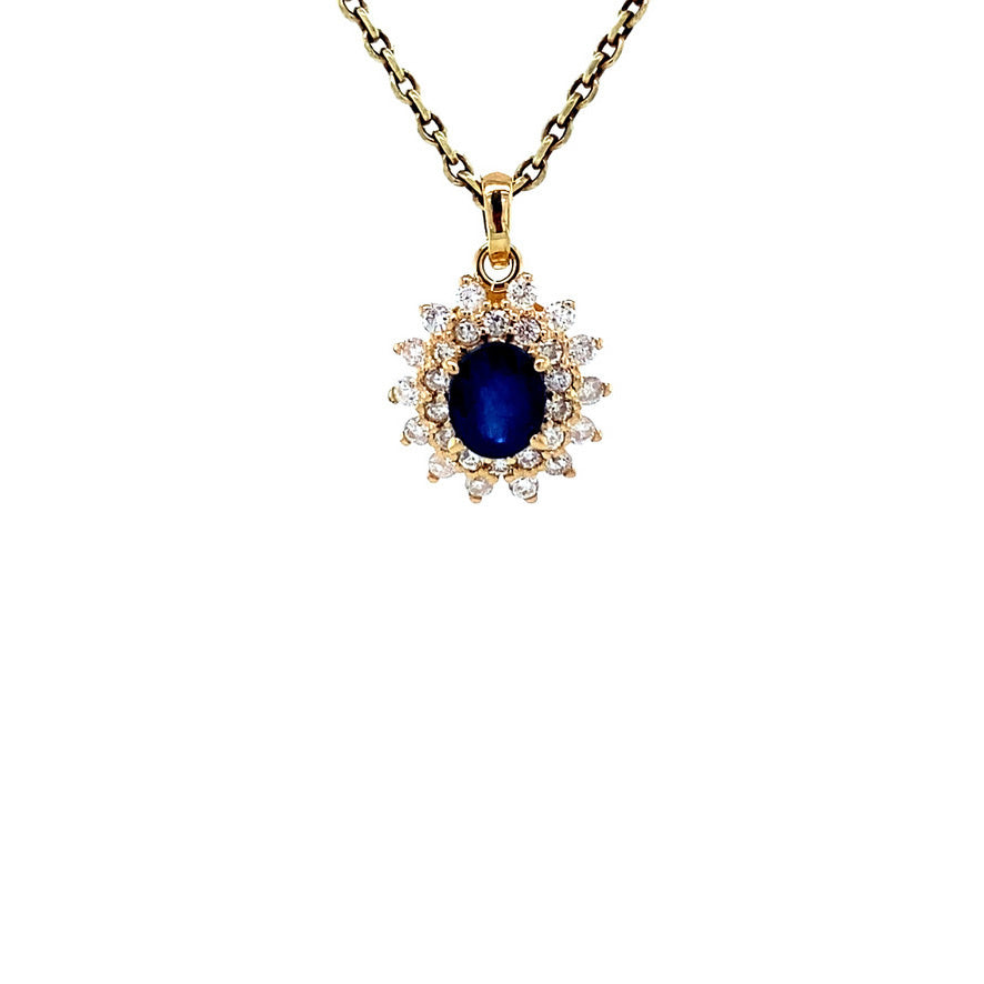 Gold entourage pendant with diamond and sapphire 14 karat* New