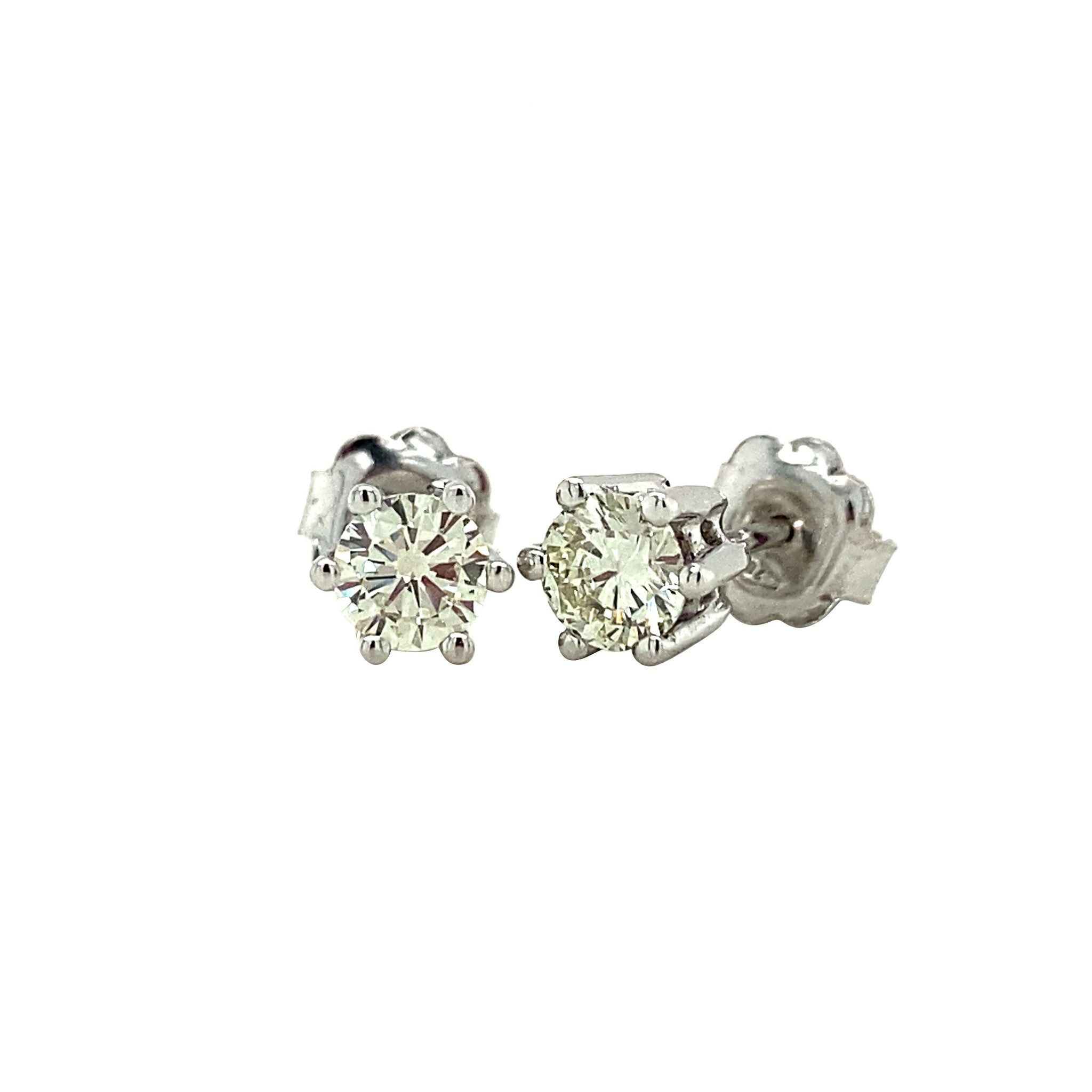White gold solitaire stud earrings with diamond 14 kt