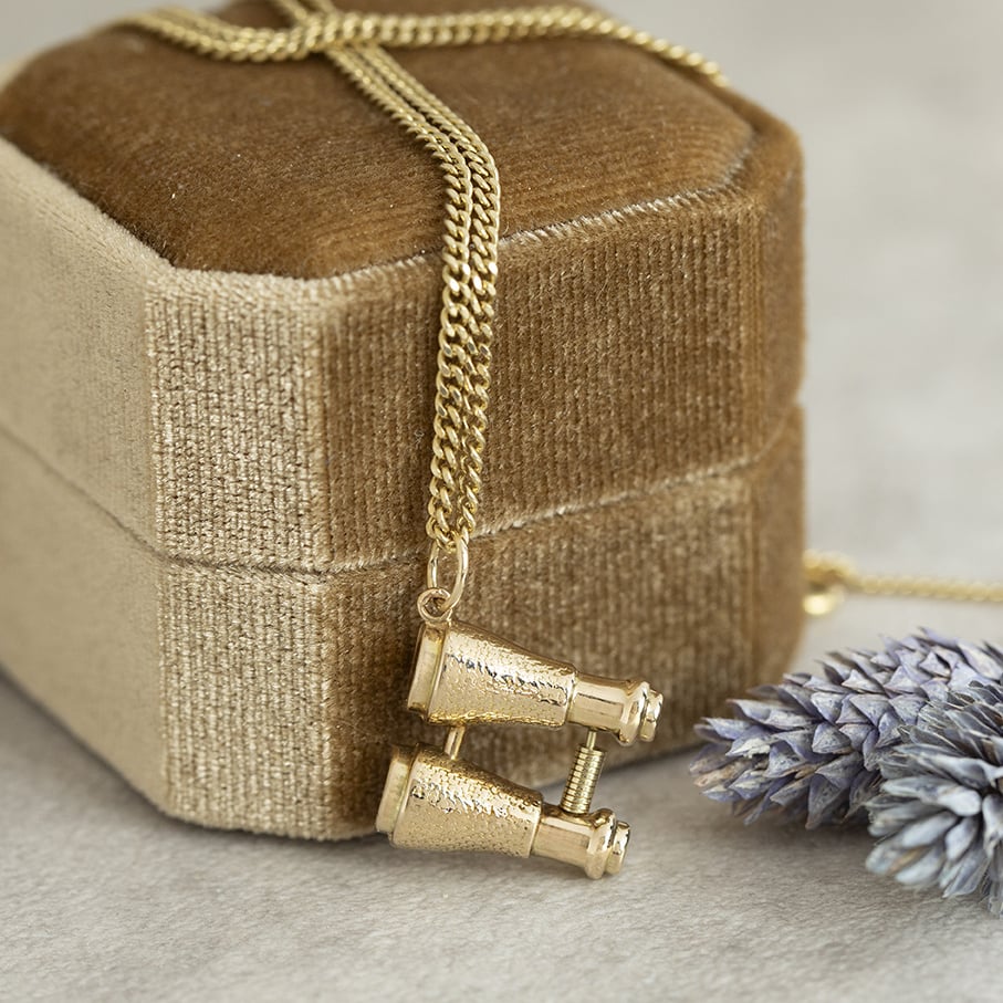 Gold binocular pendant 14 karat