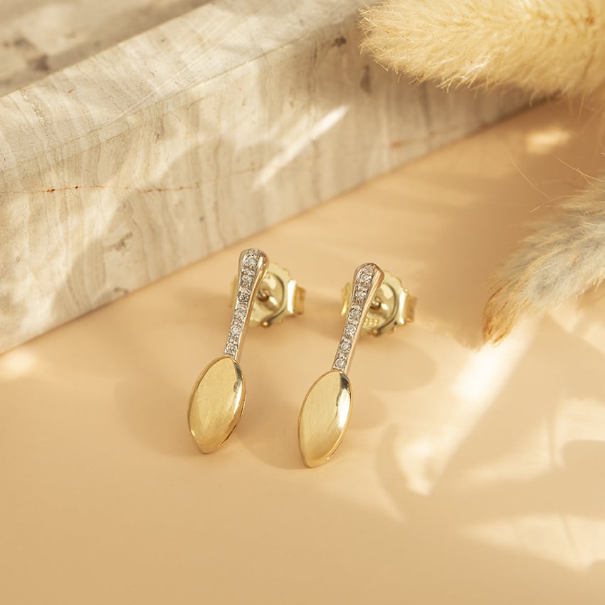 Bicolour gold stud earrings with diamond 18 kt