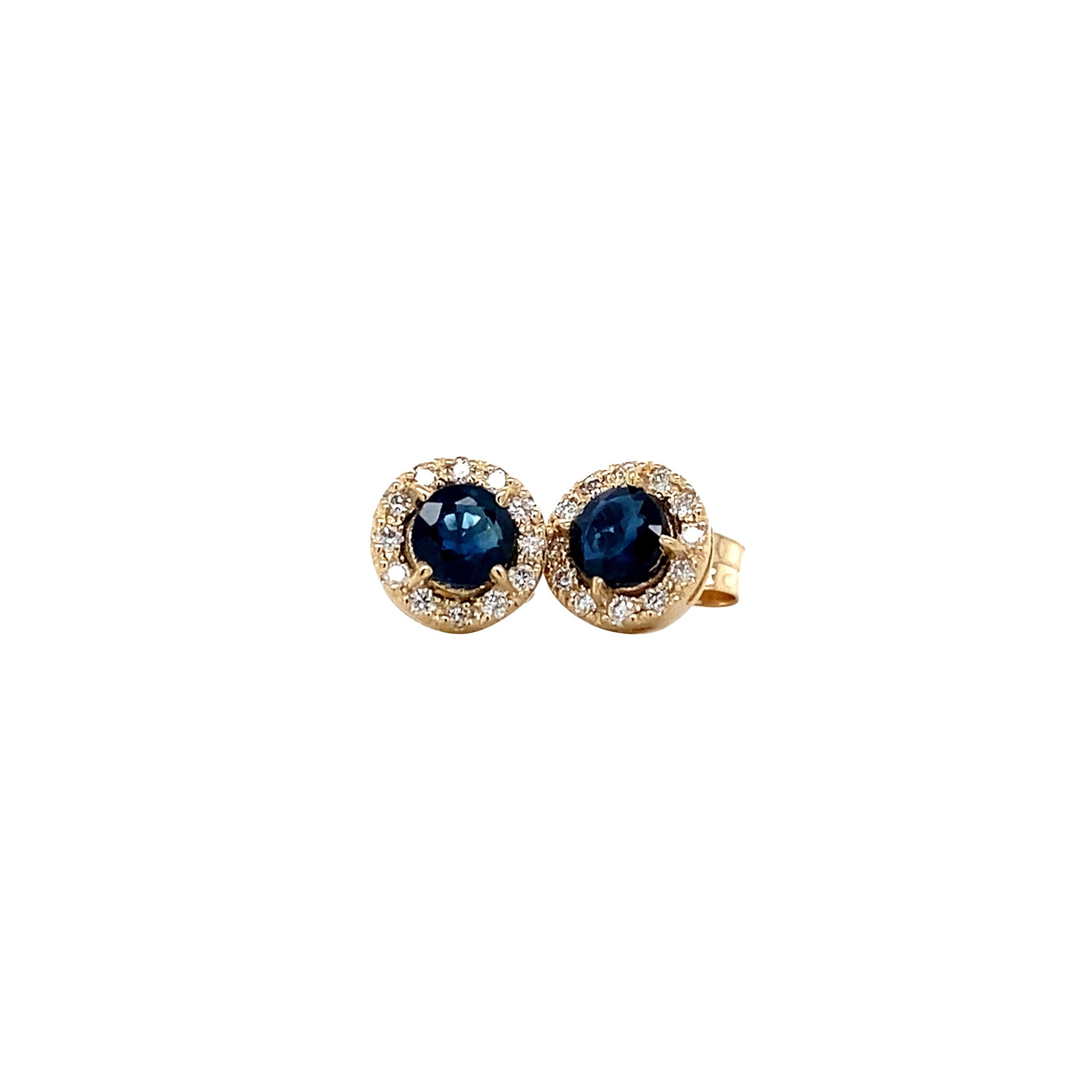 Gold entourage stud earrings with sapphire and diamond 14 karat* New