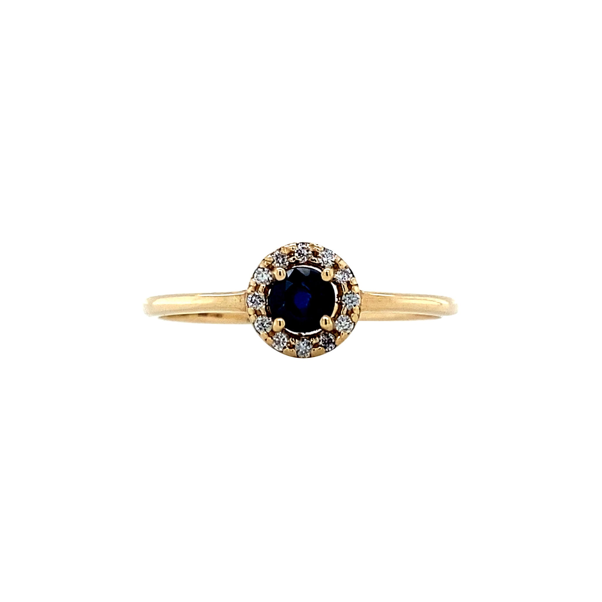 Gold entourage ring with sapphire and diamond 14 karat* New