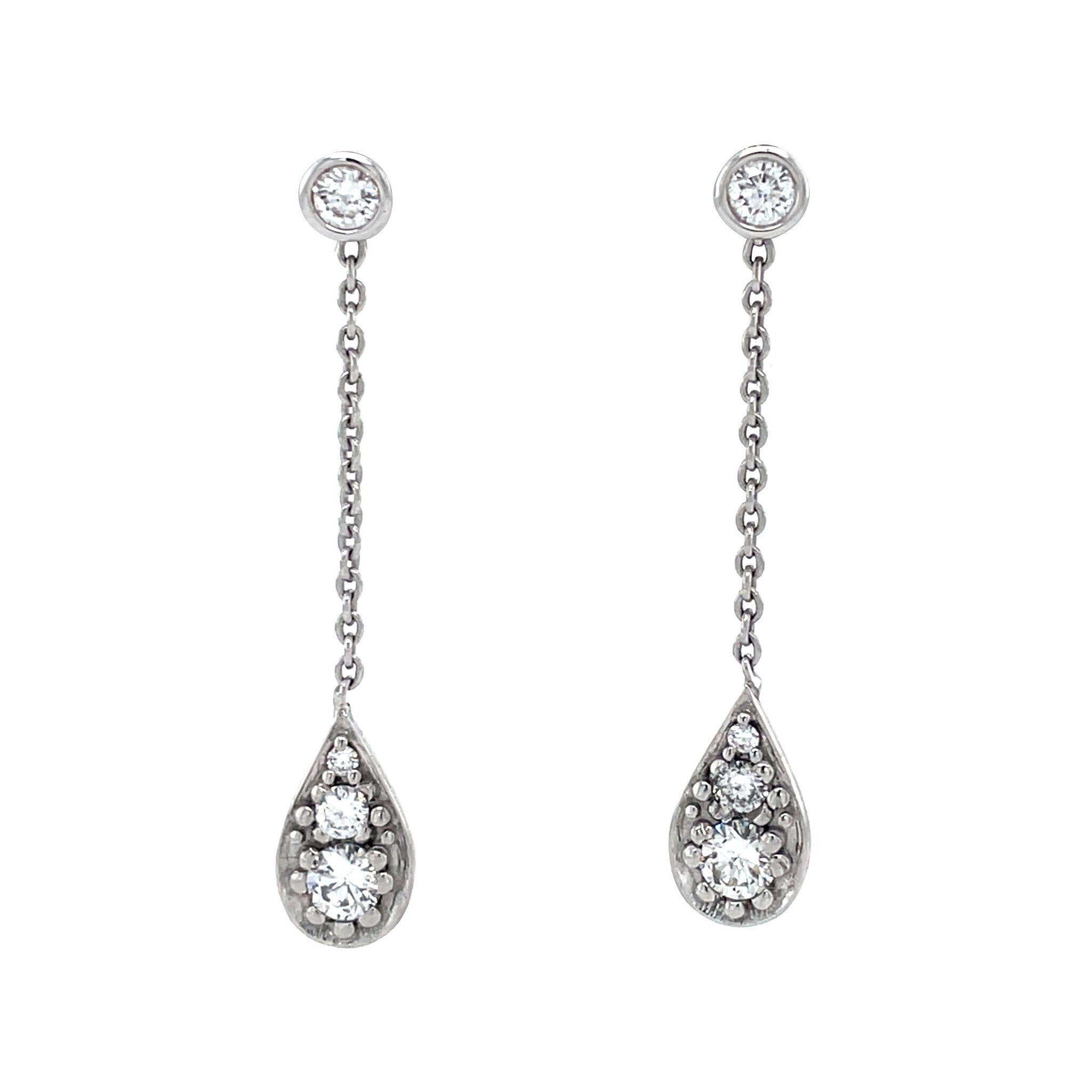 White gold ear pendants with diamond 14 kt