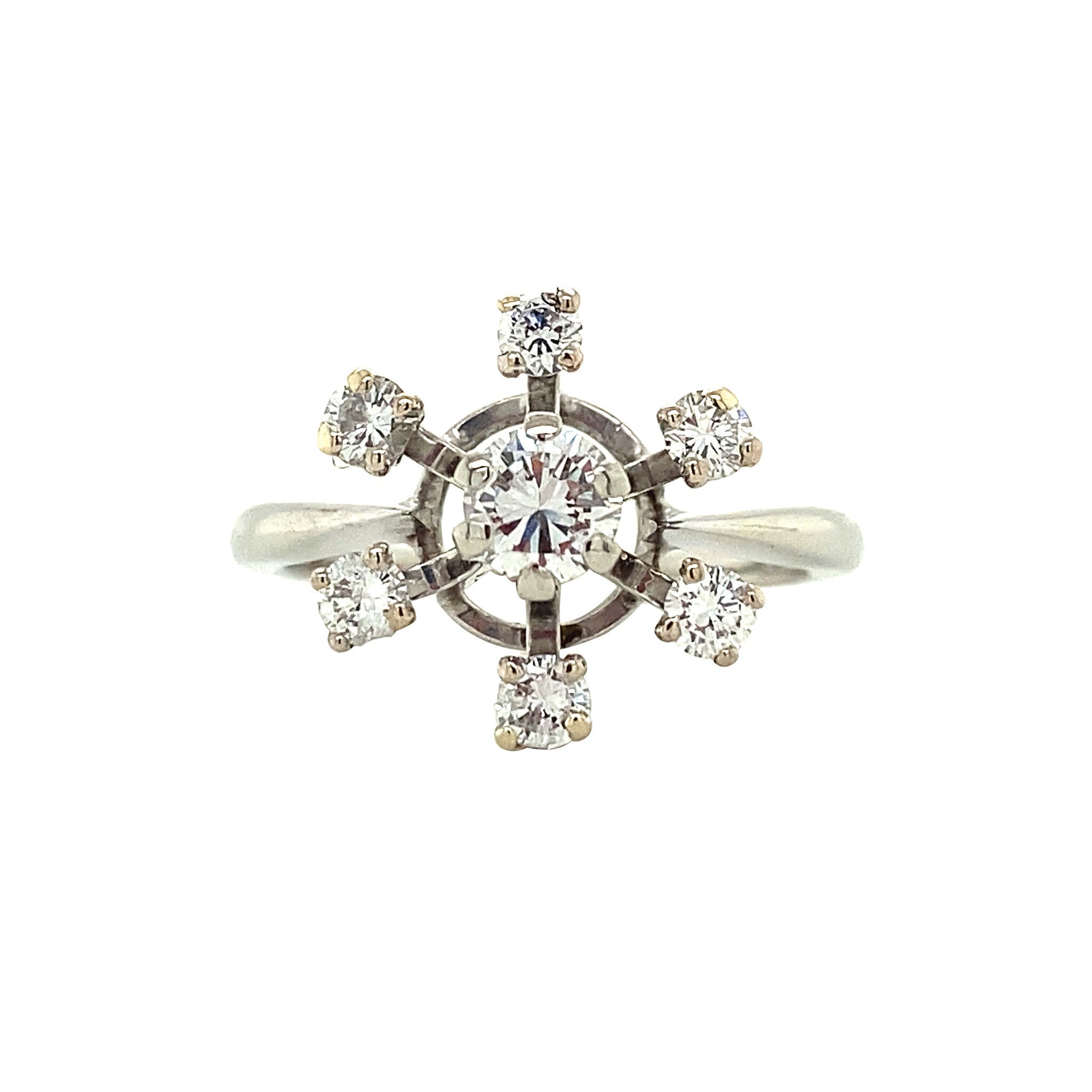 White gold entourage ring with diamond 14 kt
