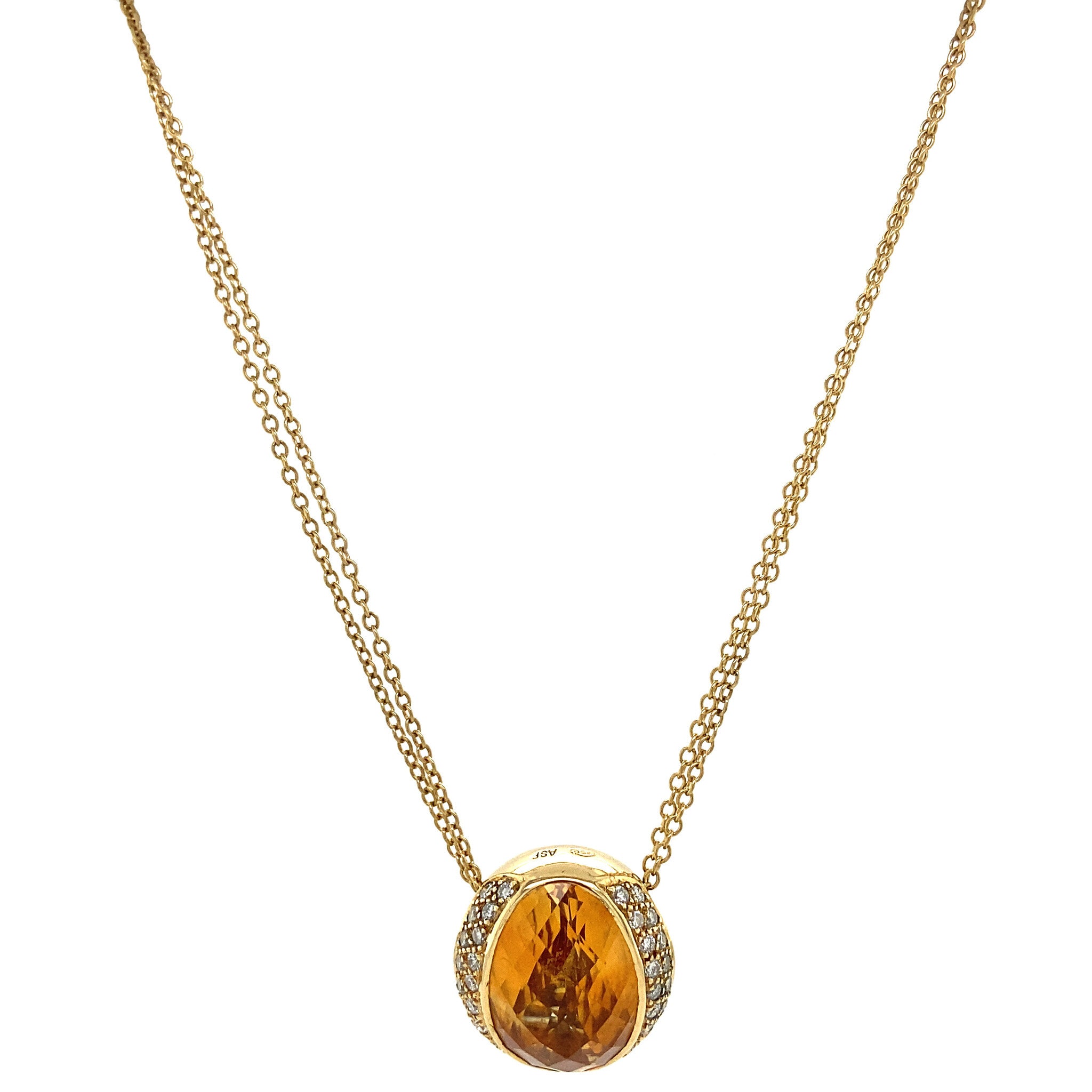 Gold necklace with citrine and diamond pendant 18 karat