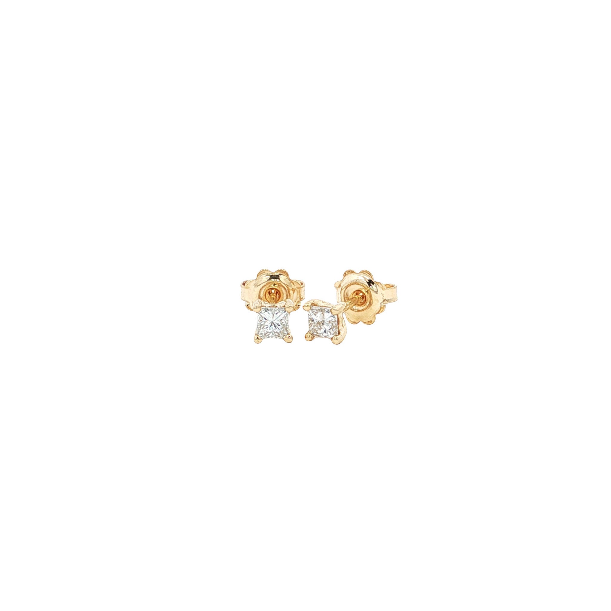 Gold solitaire stud earrings with diamond 14 karat