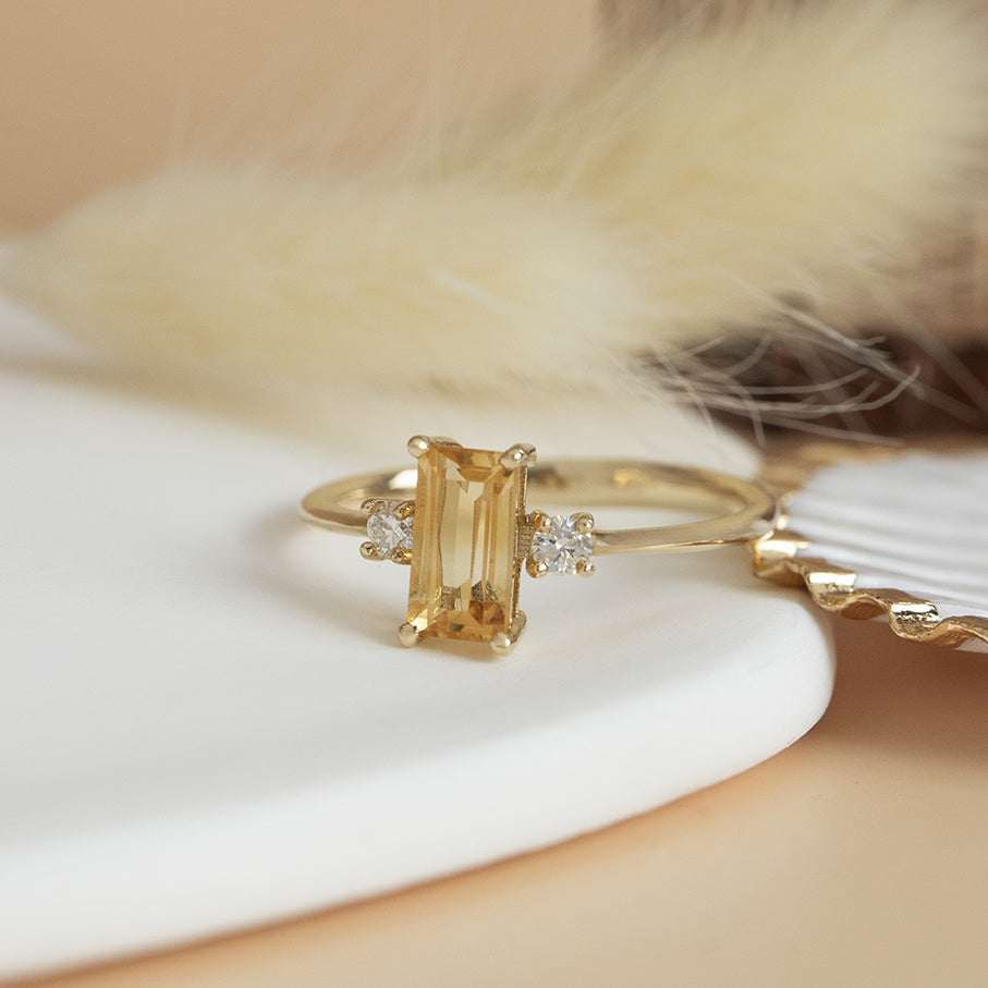 Gold ring with citrine and diamond 14 karat* new