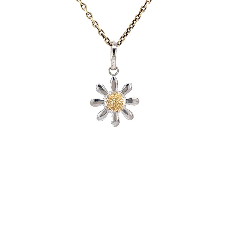 Bicolour gold flower pendant 18 karat