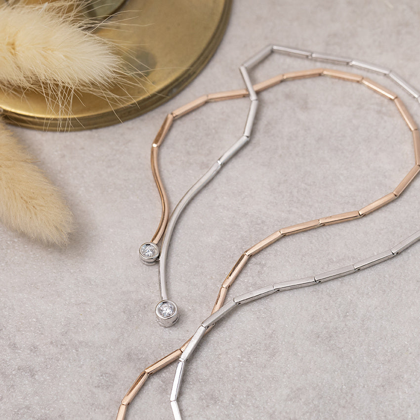 Bicolour choker with diamond 48 cm 14 karat