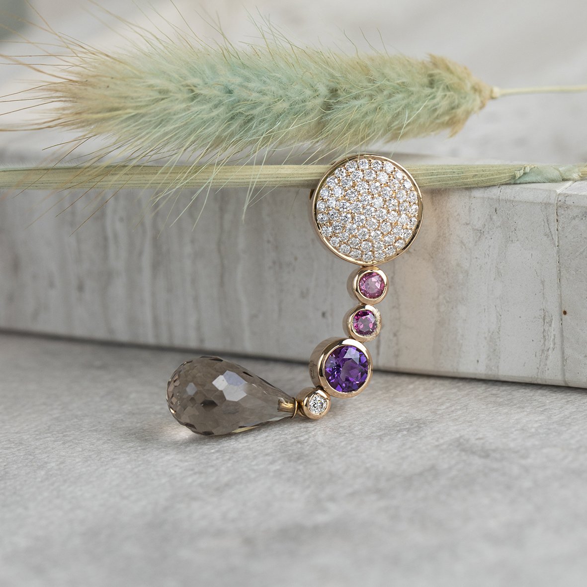 Rose gold Bigli pendant with diamond and gemstone 18 kt