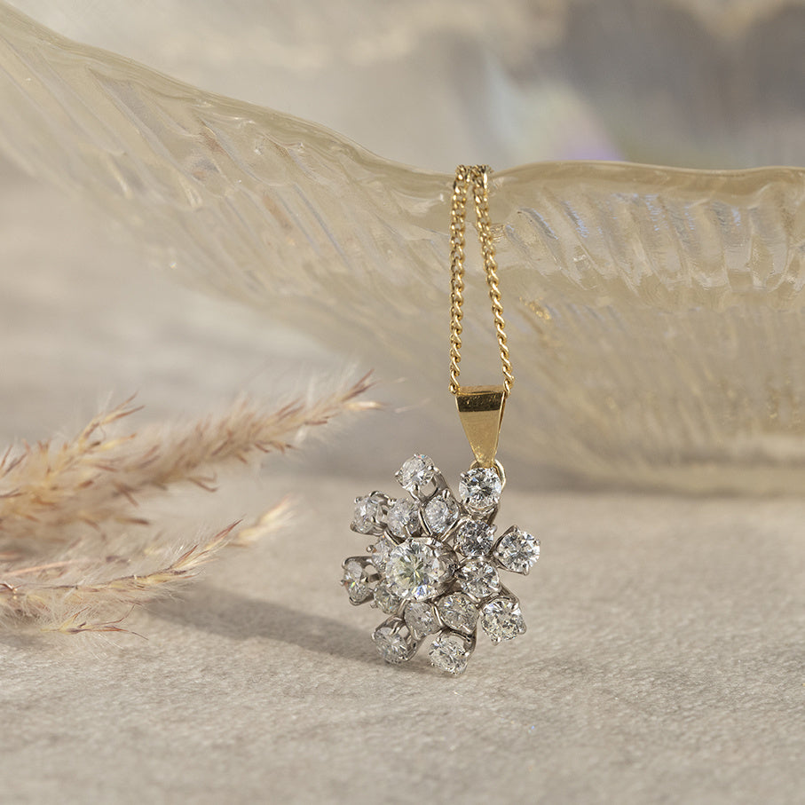 Bicolour gold entourage pendant with diamond 14 kt