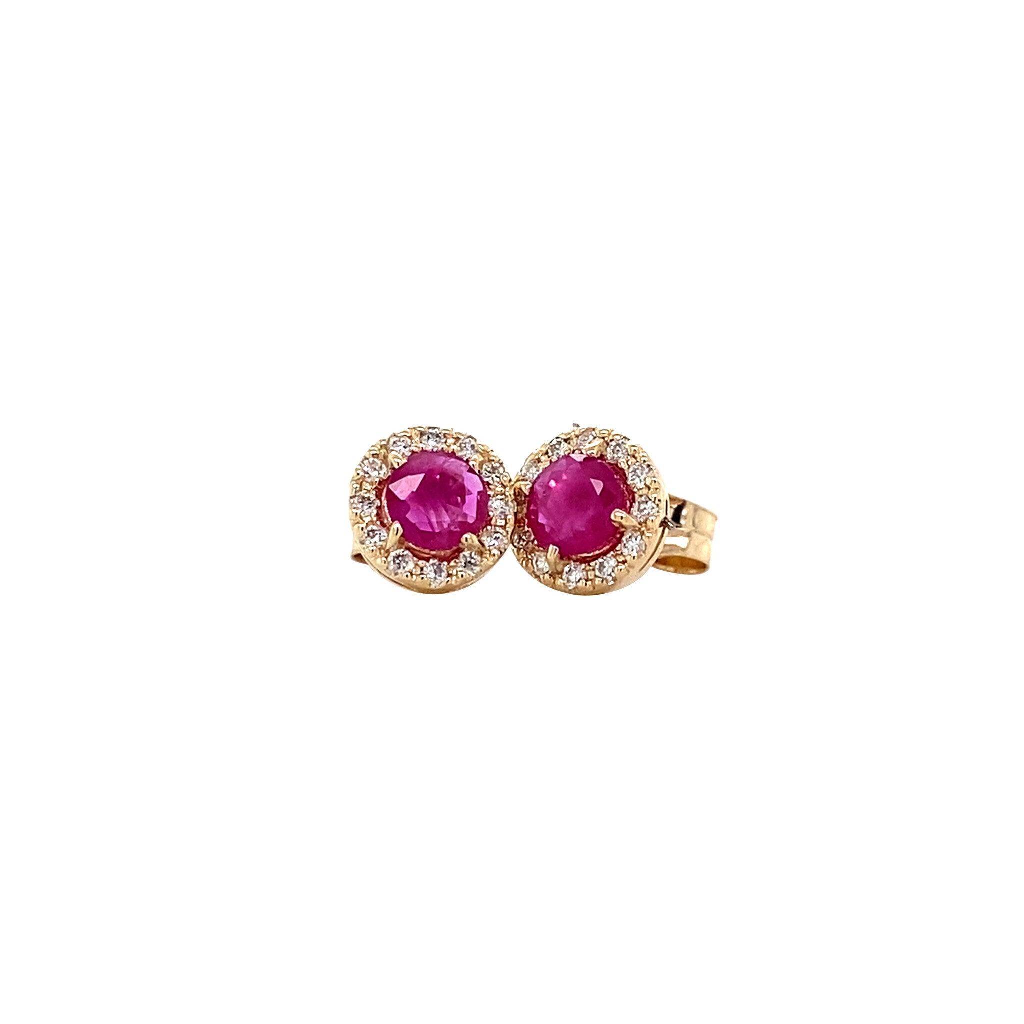 Gold entourage ear studs with ruby and diamond 14 karat* New