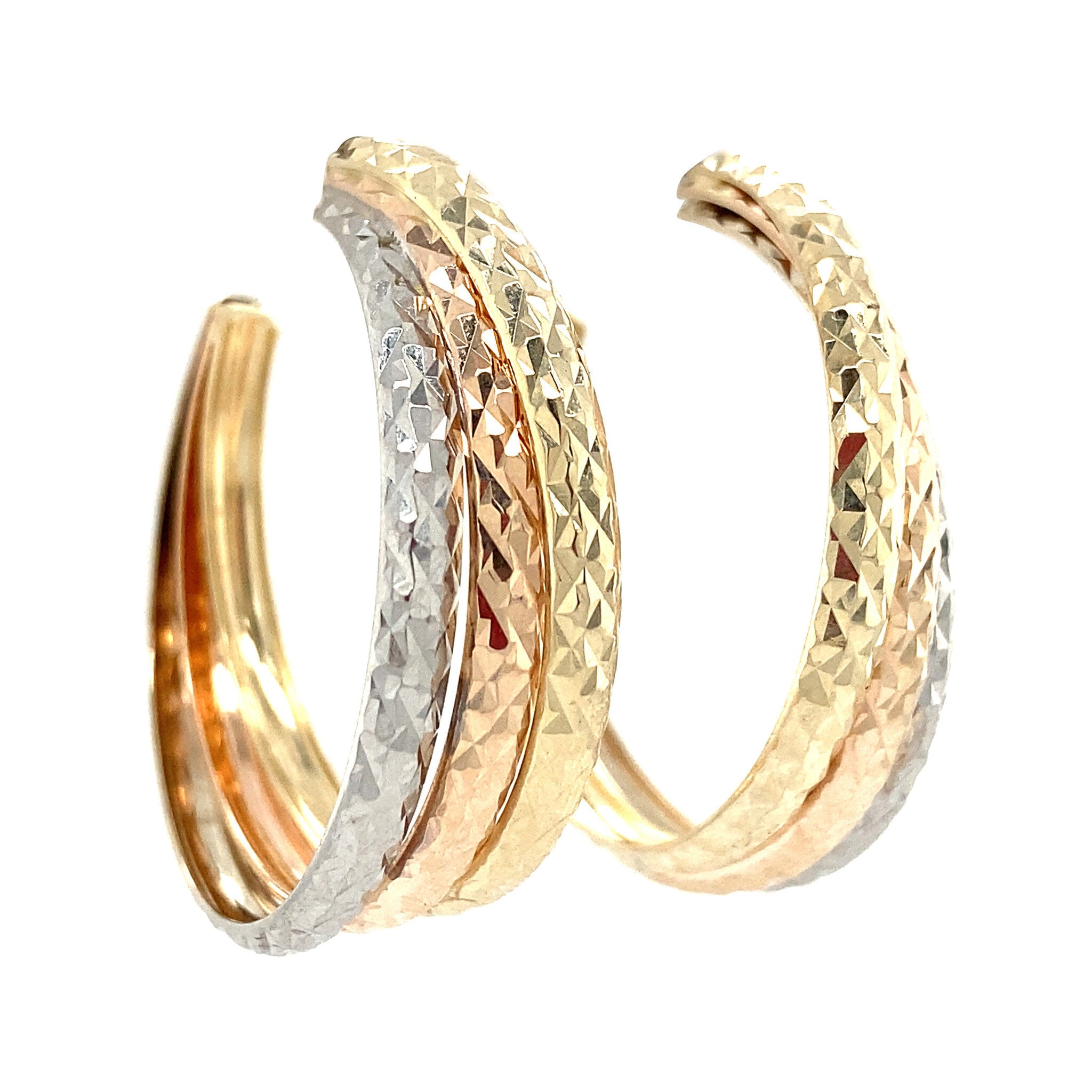 Tricolour gold half-hoops 14 kt