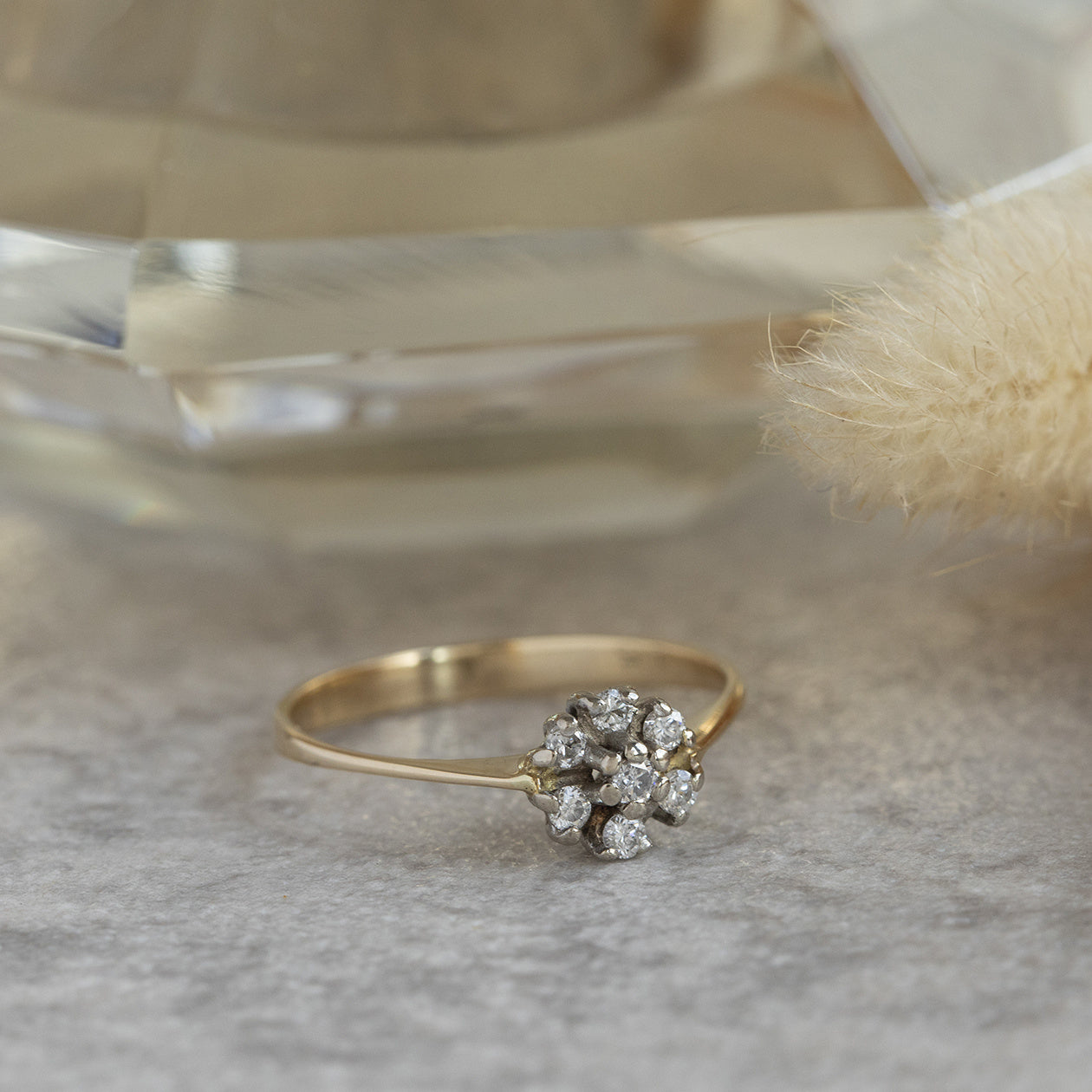 Gold entourage ring with diamond 14 karat