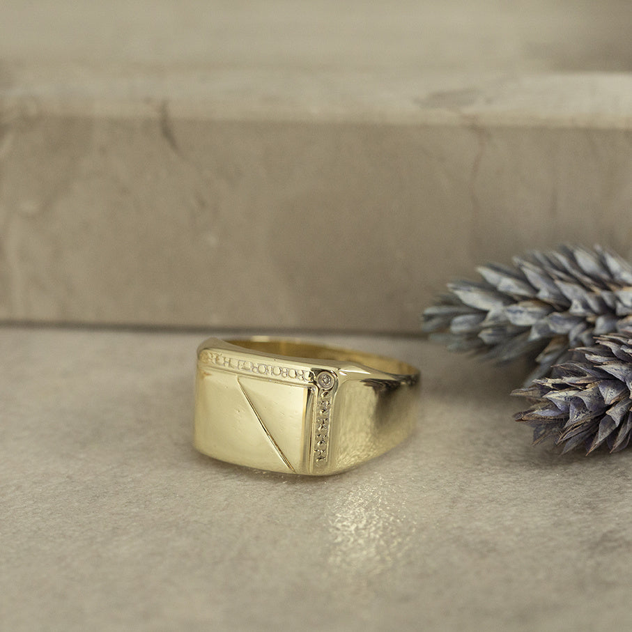 Gold signet ring with diamond 14 karat