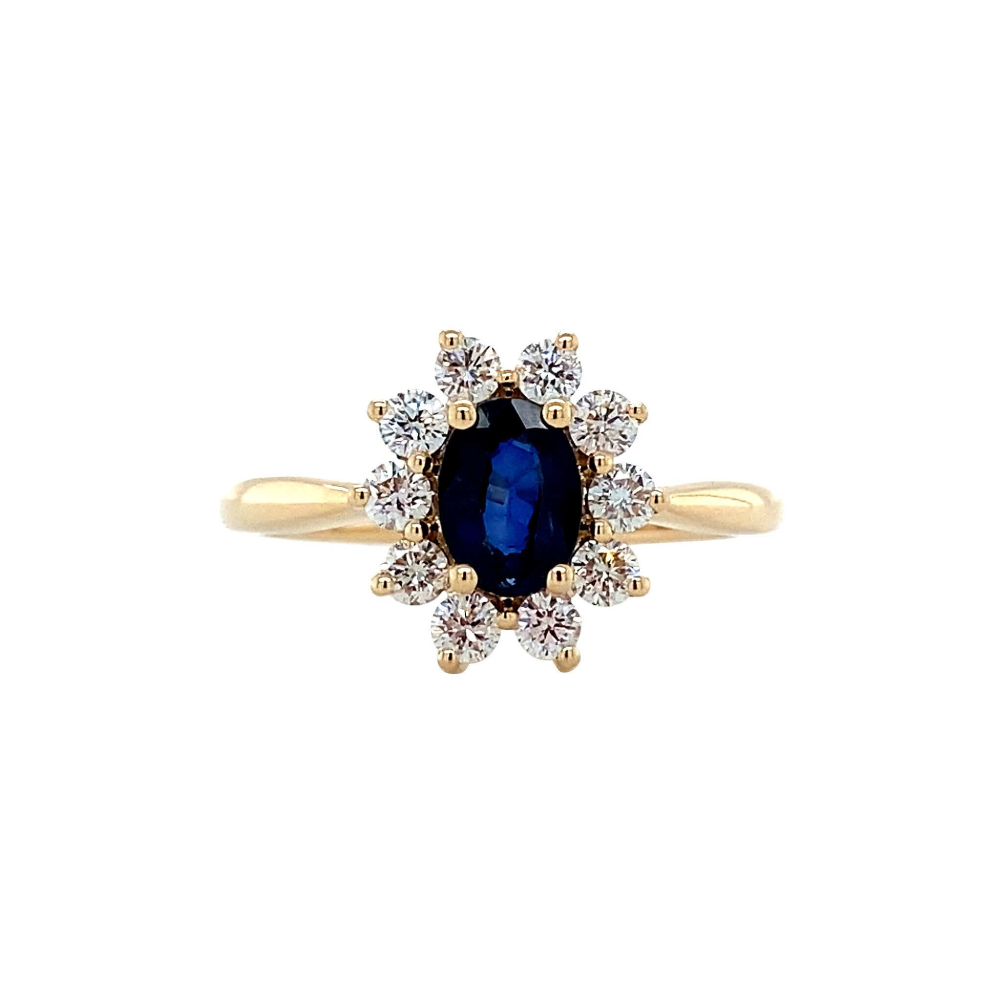 Gold entourage ring with diamond and sapphire 14 karat* New