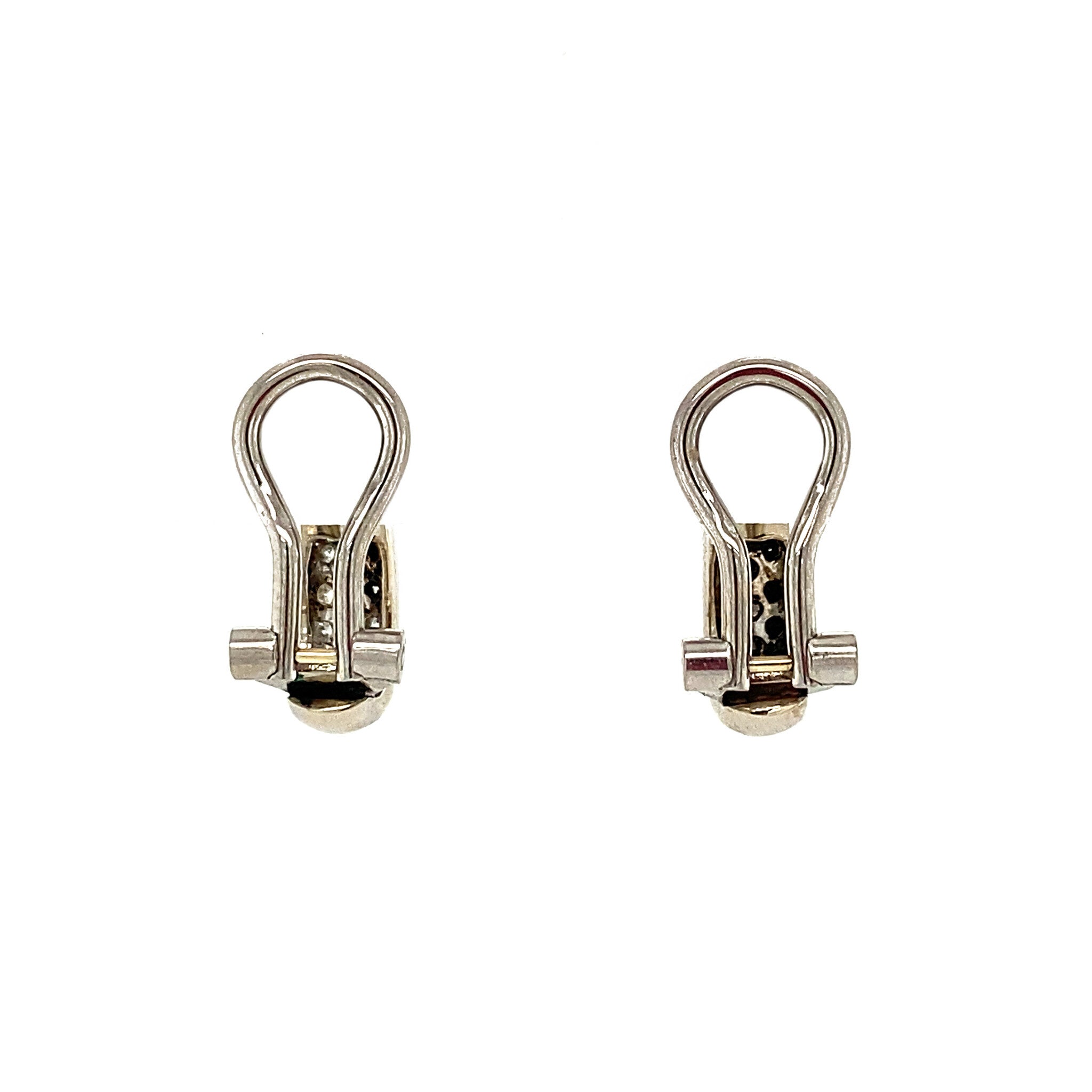 Witgouden oorclips met diamant en saffier 14 krt