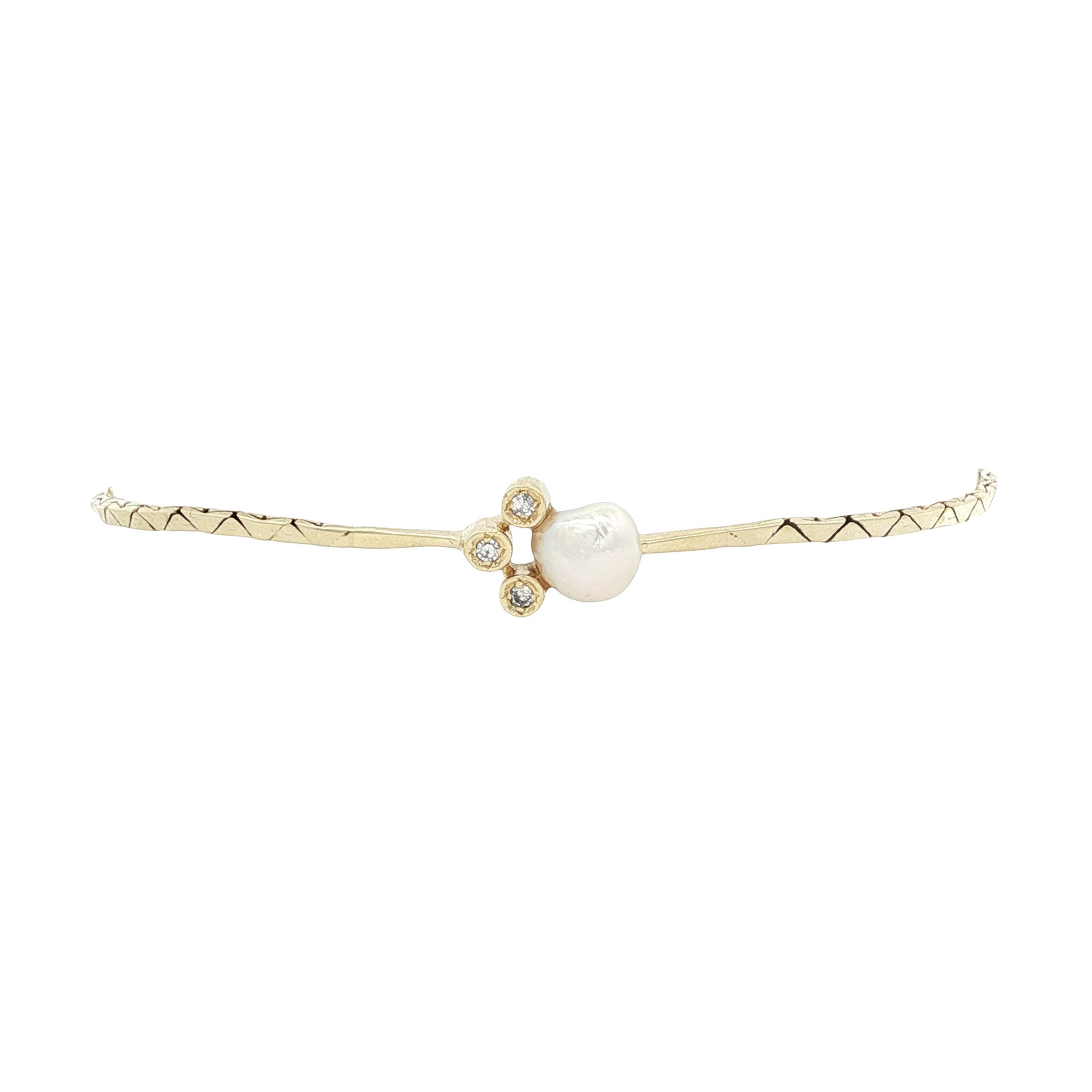 Gold bracelet with pearl and diamond 17.5 cm 14 karat