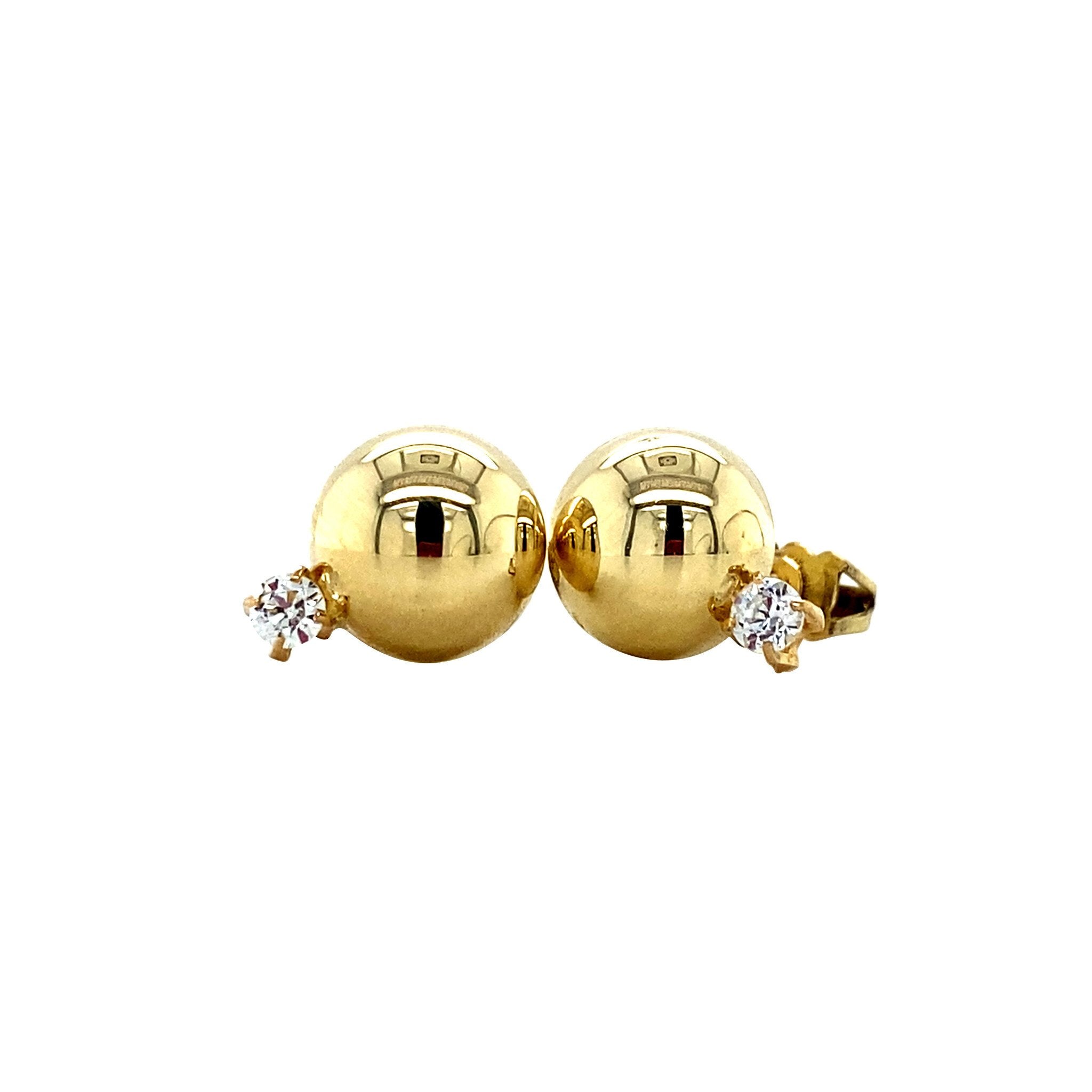 Gold stud earrings with zirconia 14 karat
