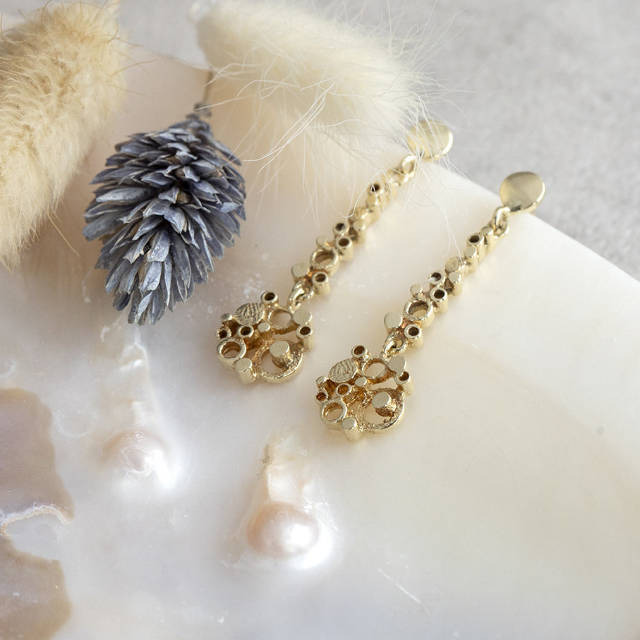 Gold stud earrings with pendant 14 karat