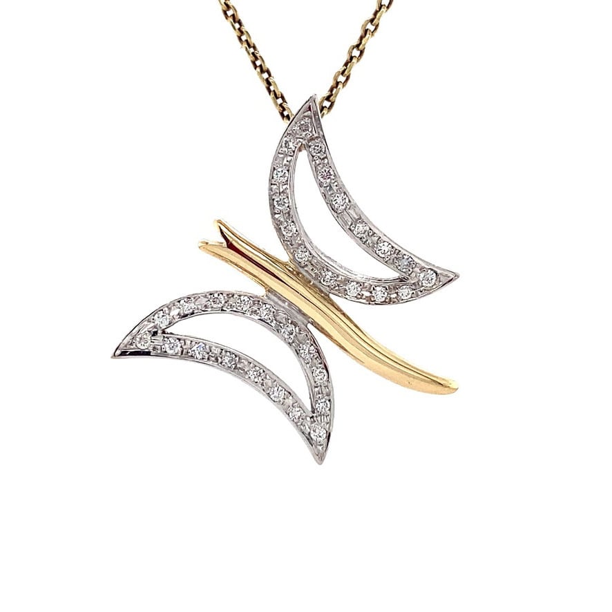 Gold butterfly pendant with diamond 14 kt