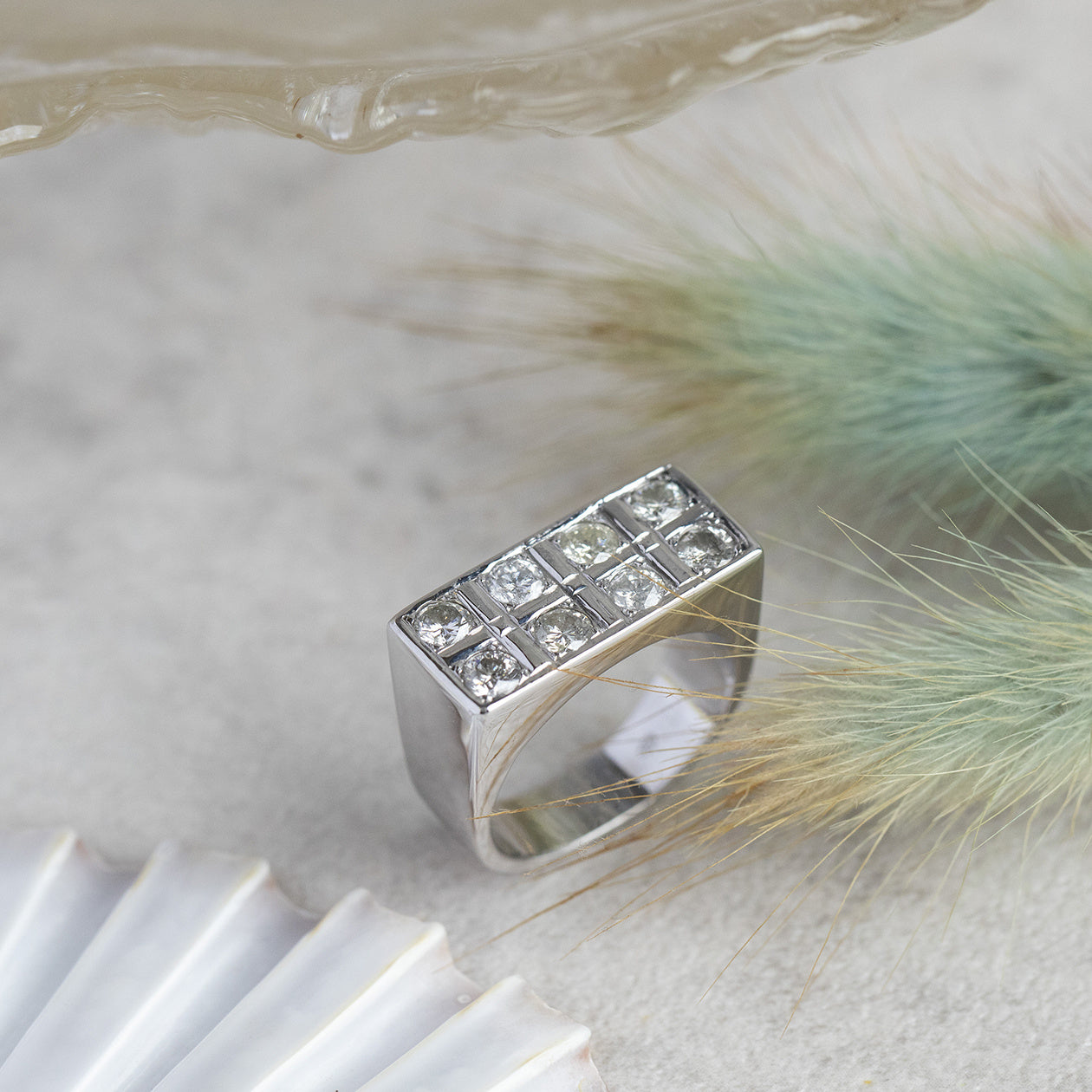 White gold ring with diamond 14 kt