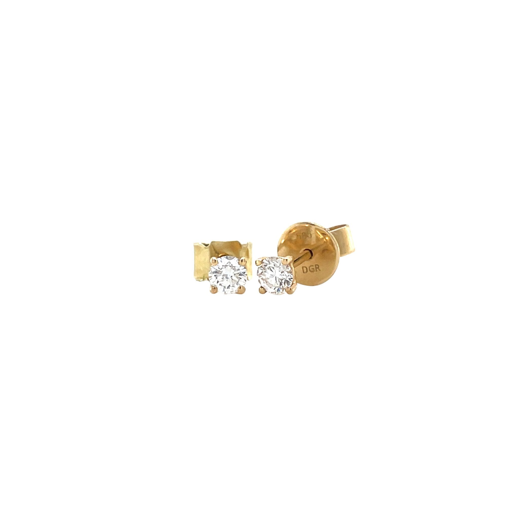 Yellow-gold solitaire stud earrings with diamond 14 kt