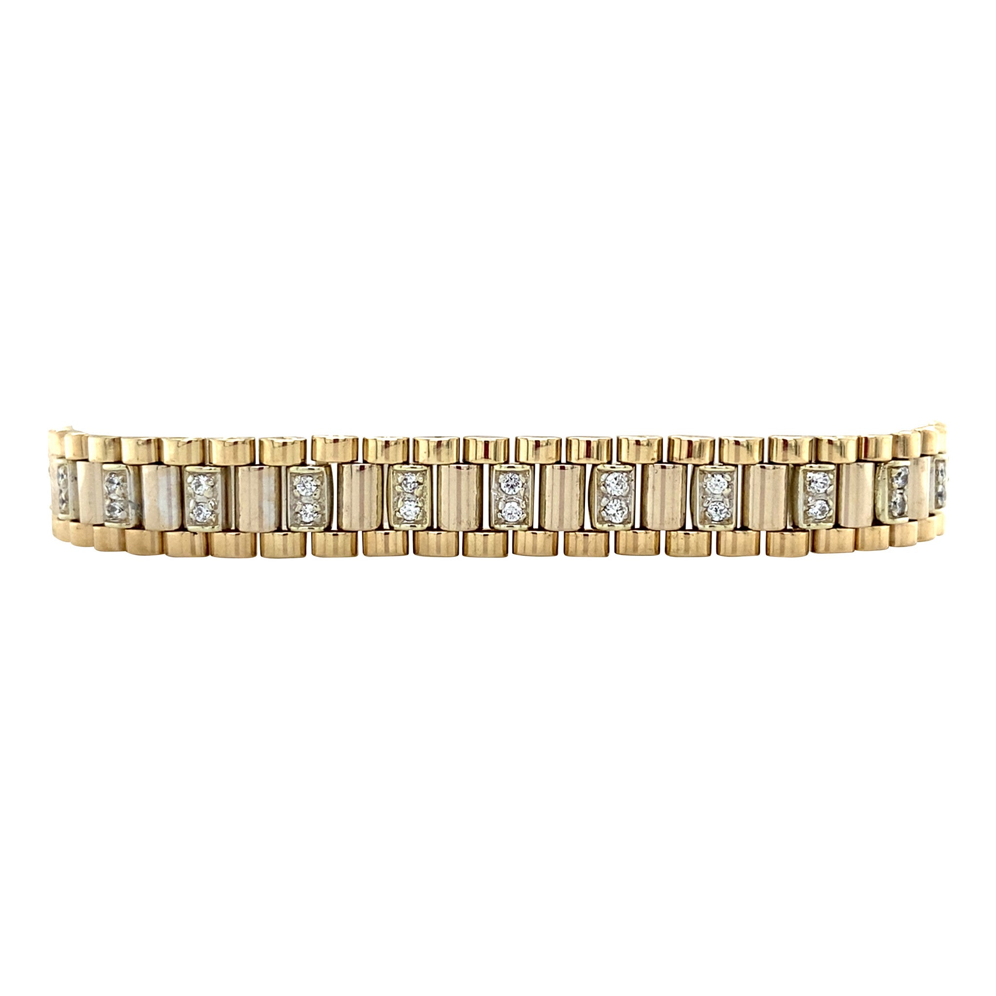 Golden rolex bracelet with zirconia 19.5 cm 14 kt