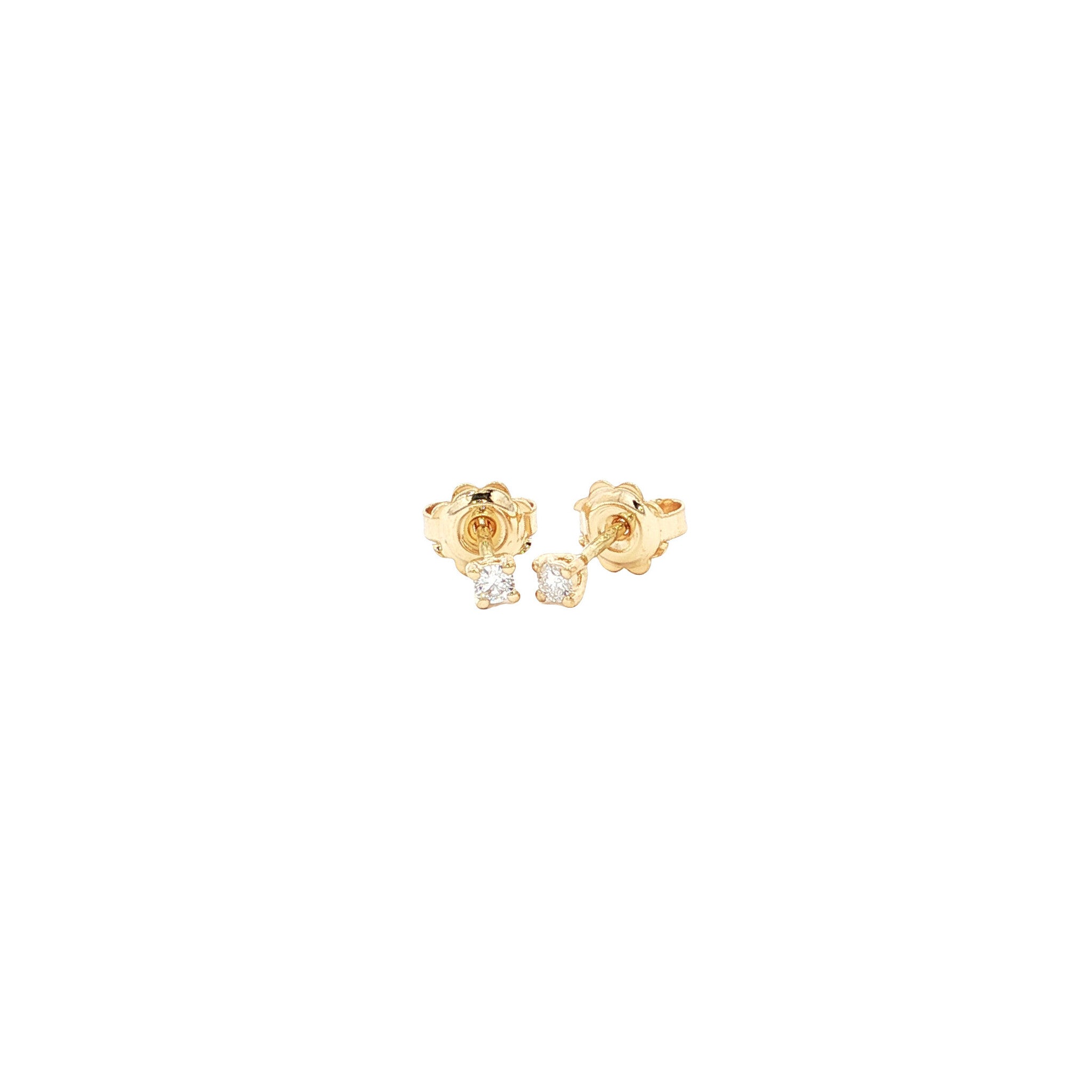 Gold solitaire stud earrings with diamond 14 karat*new