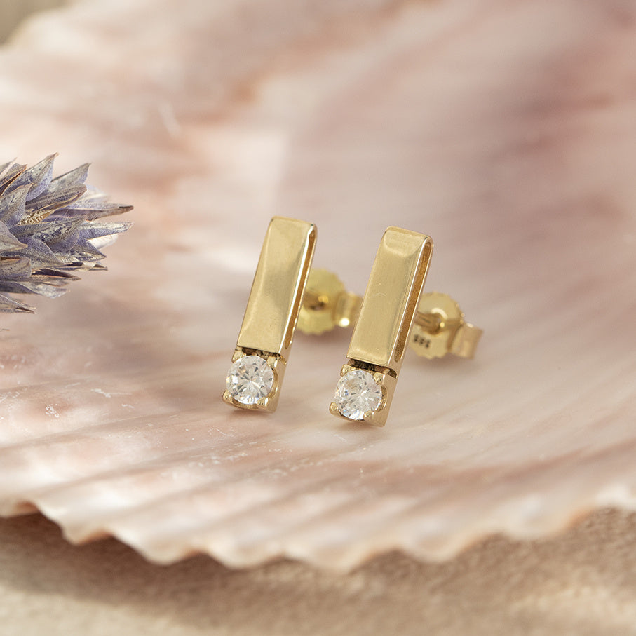 Gold stud earrings with zirconia 14 karat